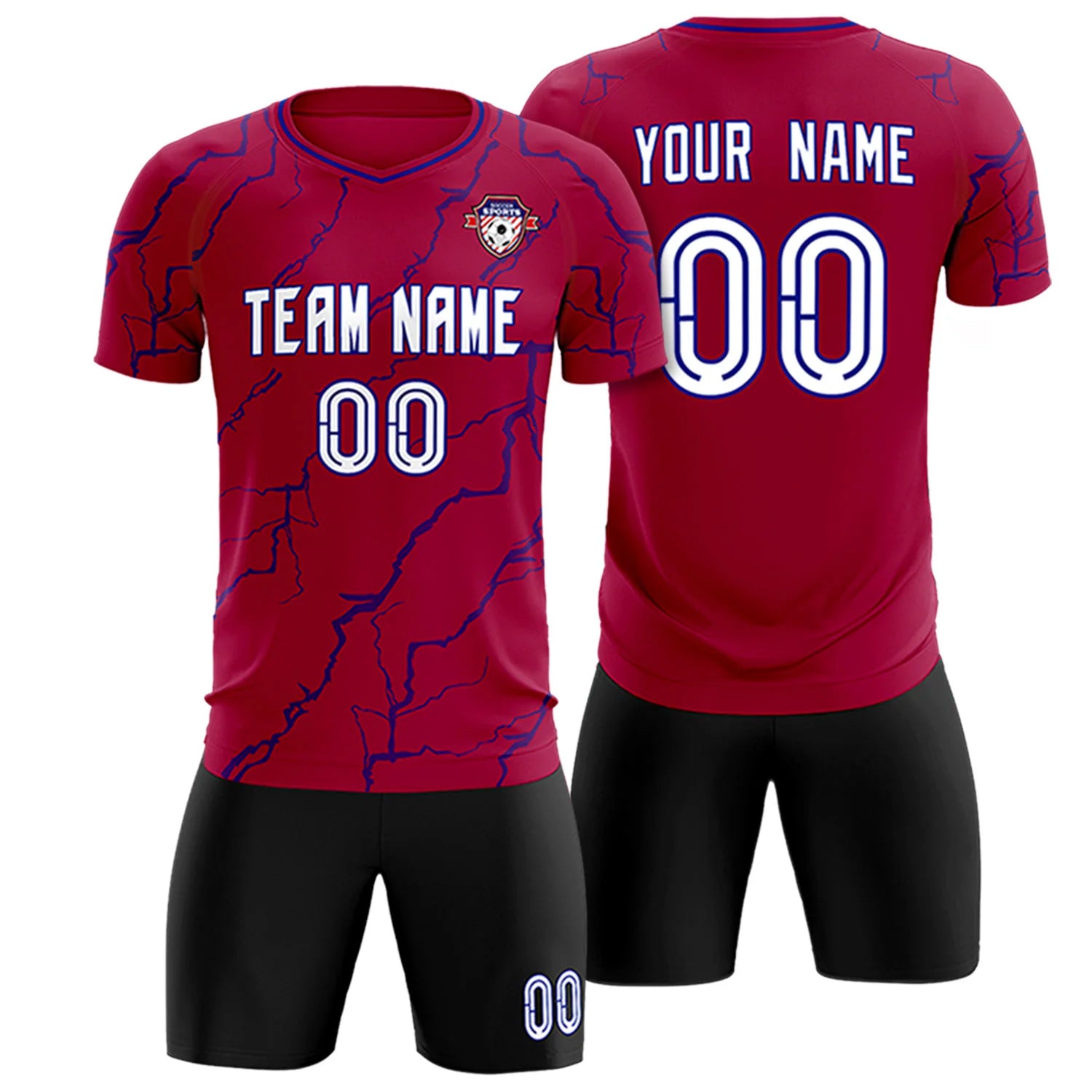 Custom Crimson Royal Blue Training Uniform Soccer Sets Jersey