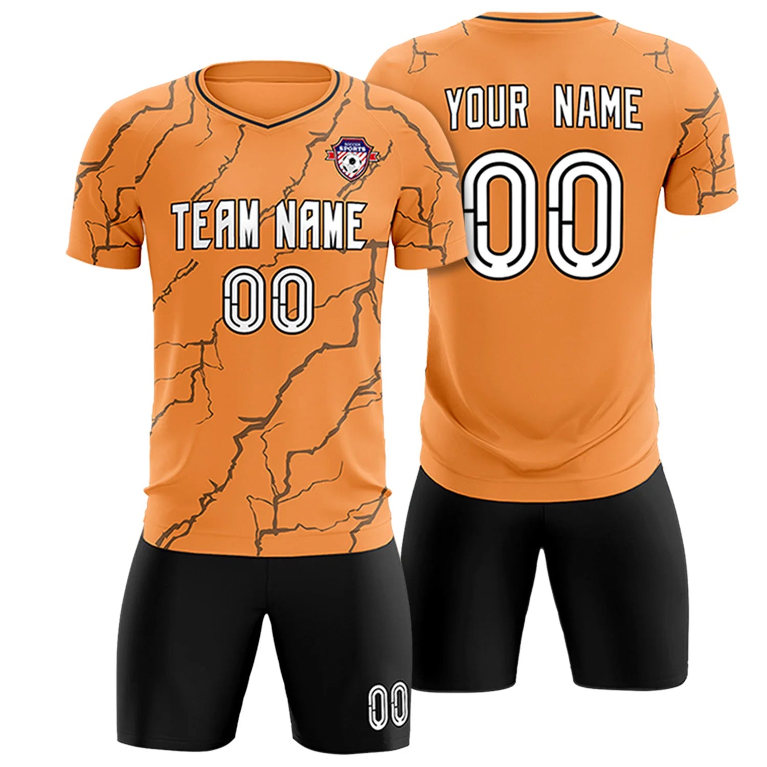 Custom Orange Black Training Uniform Soccer Sets Jersey