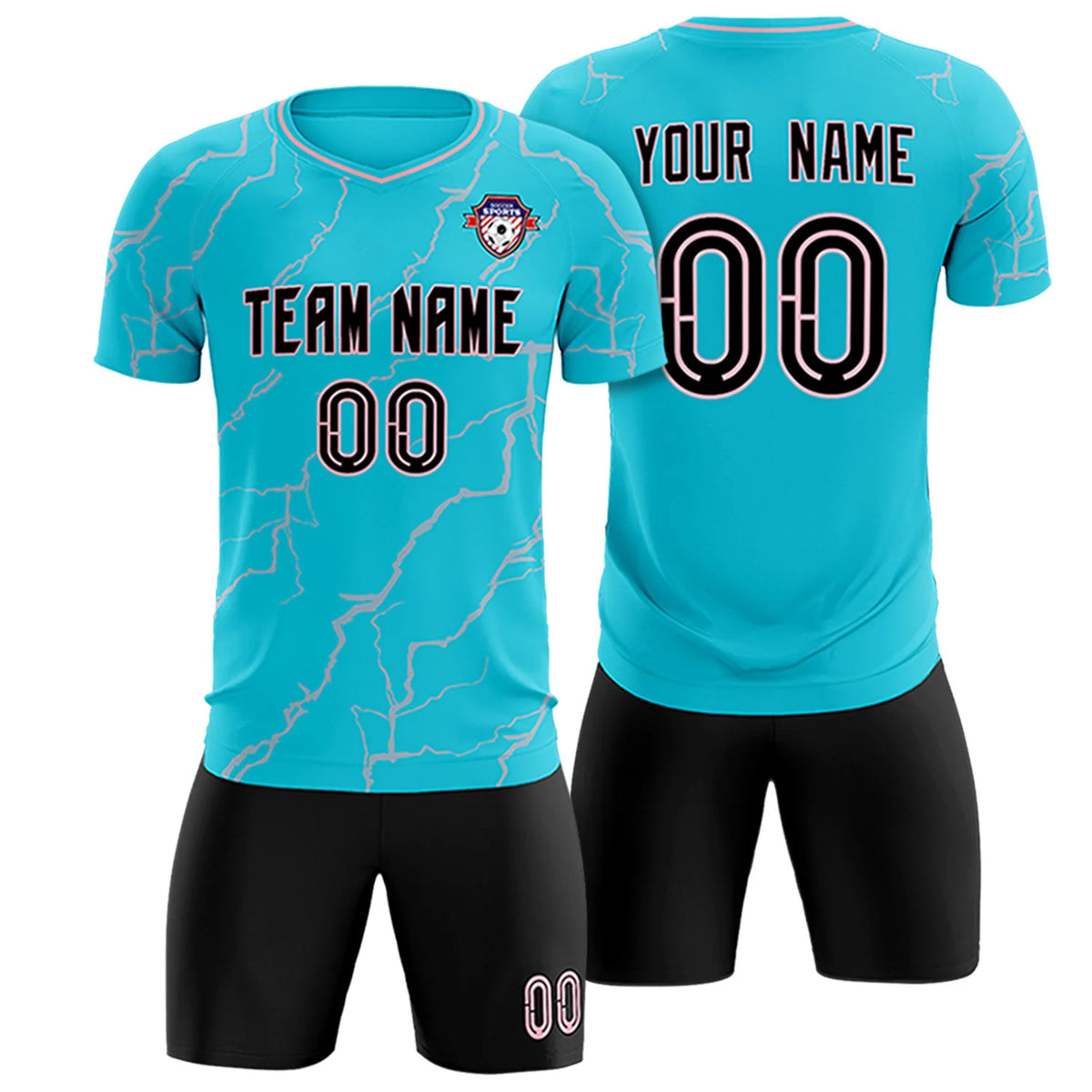 Custom Aqua Light Pink Training Uniform Soccer Sets Jersey