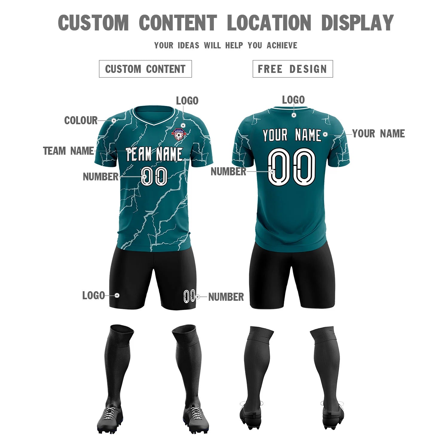 Custom Midnight Green White Training Uniform Soccer Sets Jersey