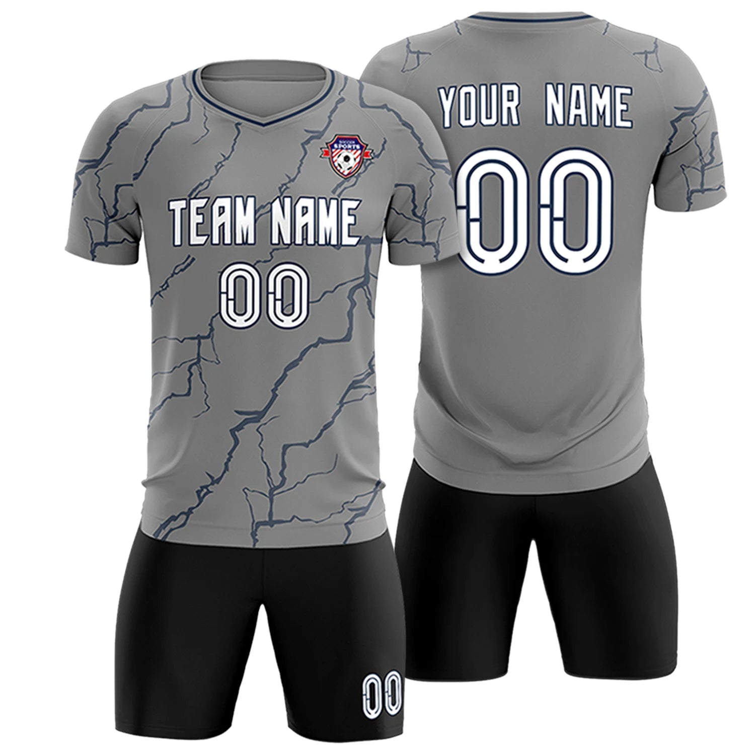 Custom Gray Navy Training Uniform Soccer Sets Jersey