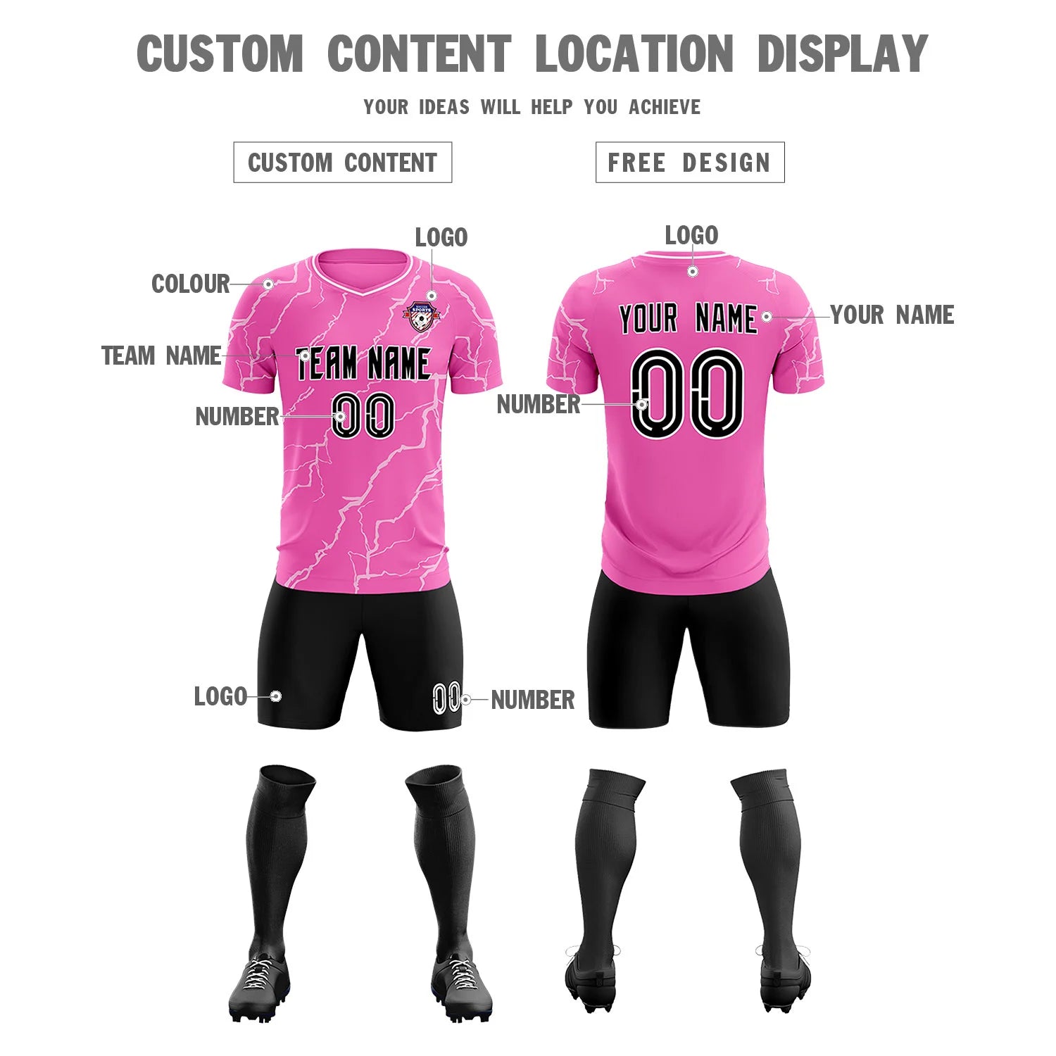 Custom Pink White Training Uniform Soccer Sets Jersey