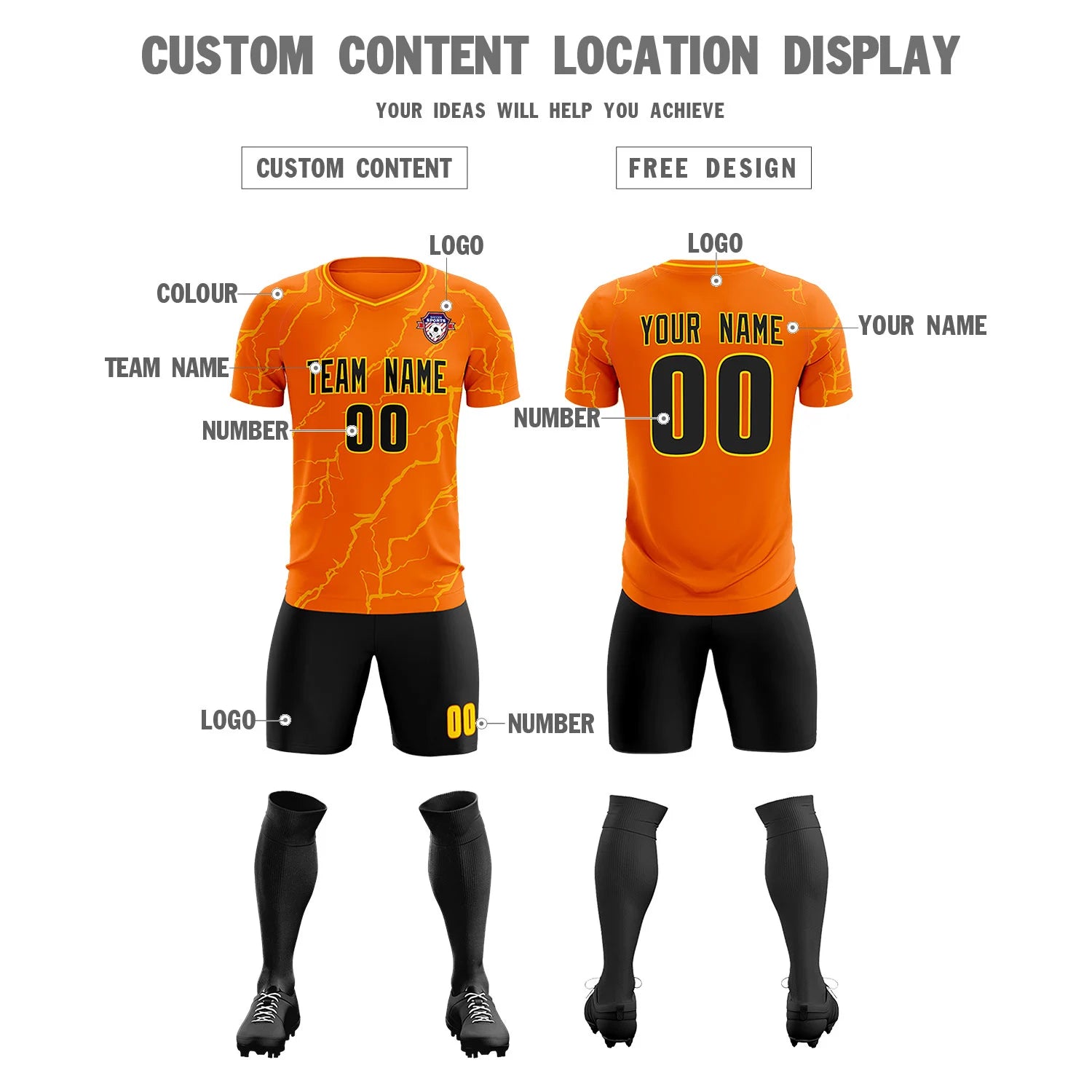 Custom Orange Gold Training Uniform Soccer Sets Jersey