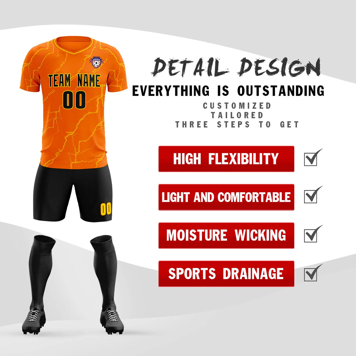 Custom Orange Gold Training Uniform Soccer Sets Jersey