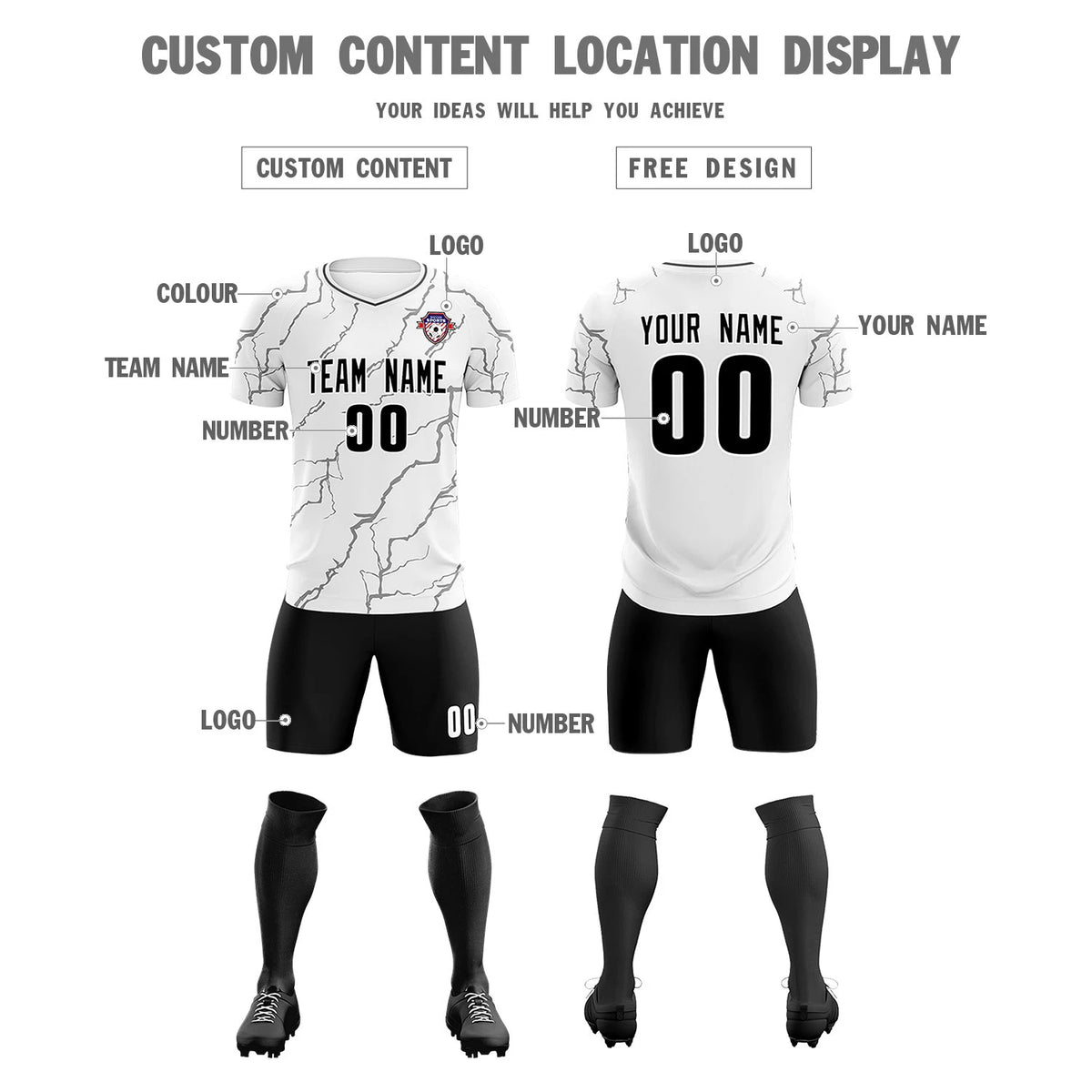 Custom White Black Training Uniform Soccer Sets Jersey
