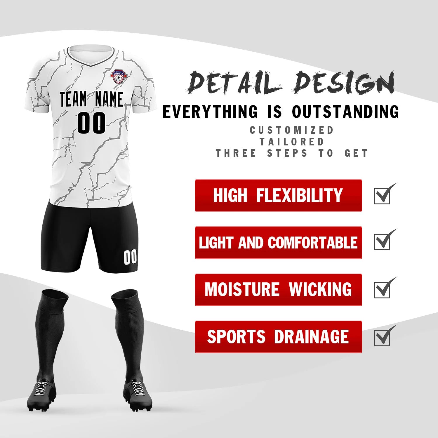 Custom White Black Training Uniform Soccer Sets Jersey