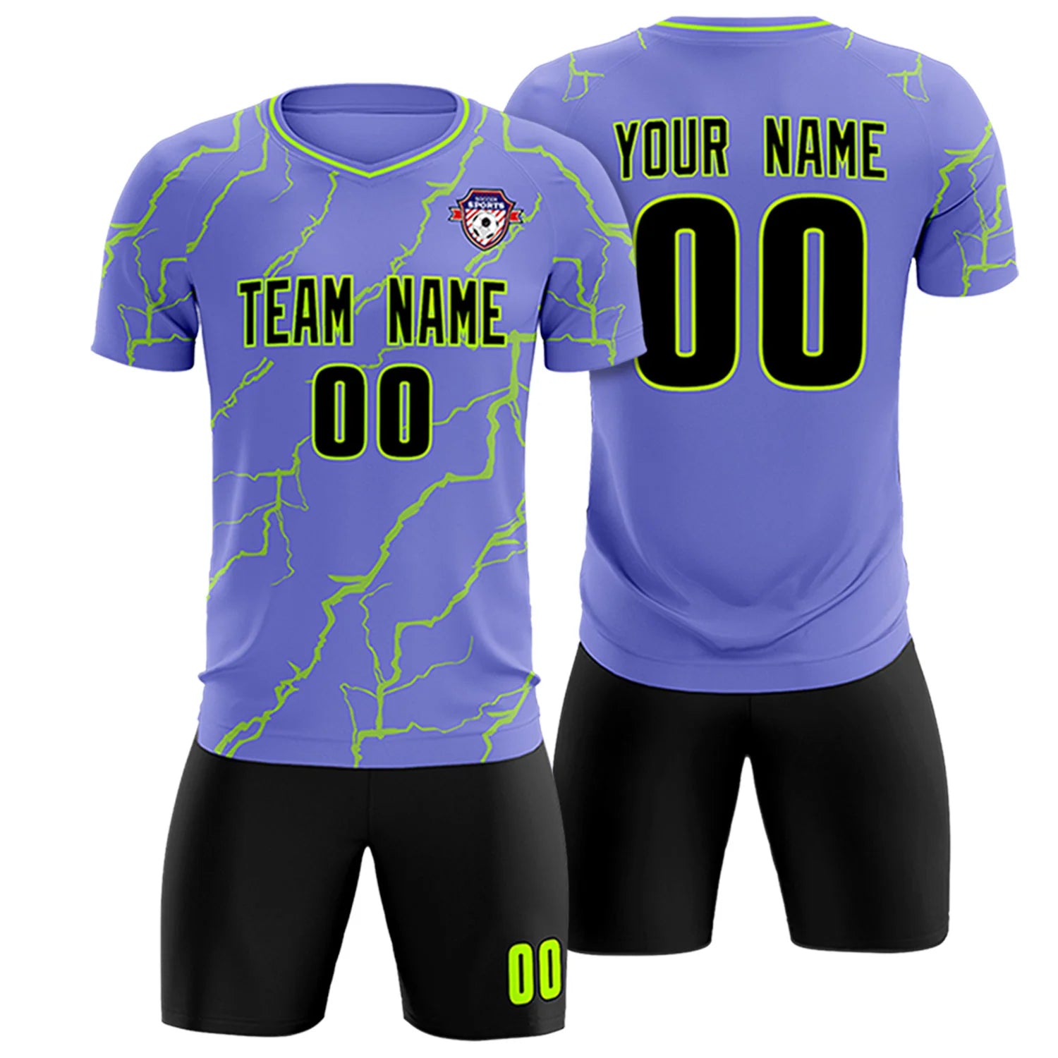 Custom Light Purple Neon Green Training Uniform Soccer Sets Jersey