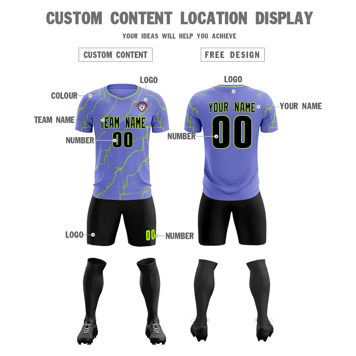 Custom Light Purple Neon Green Training Uniform Soccer Sets Jersey