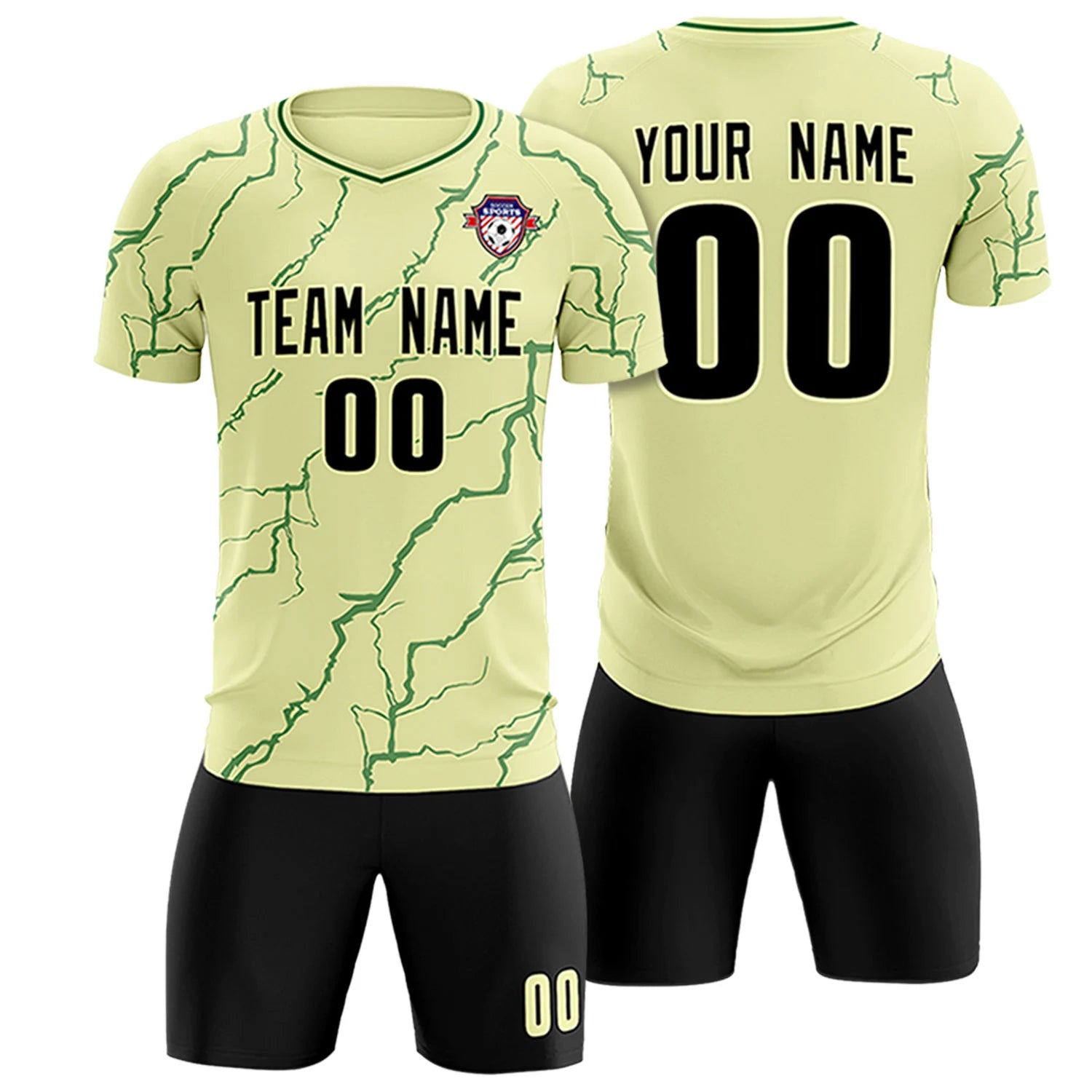 Custom Cream Green Training Uniform Soccer Sets Jersey