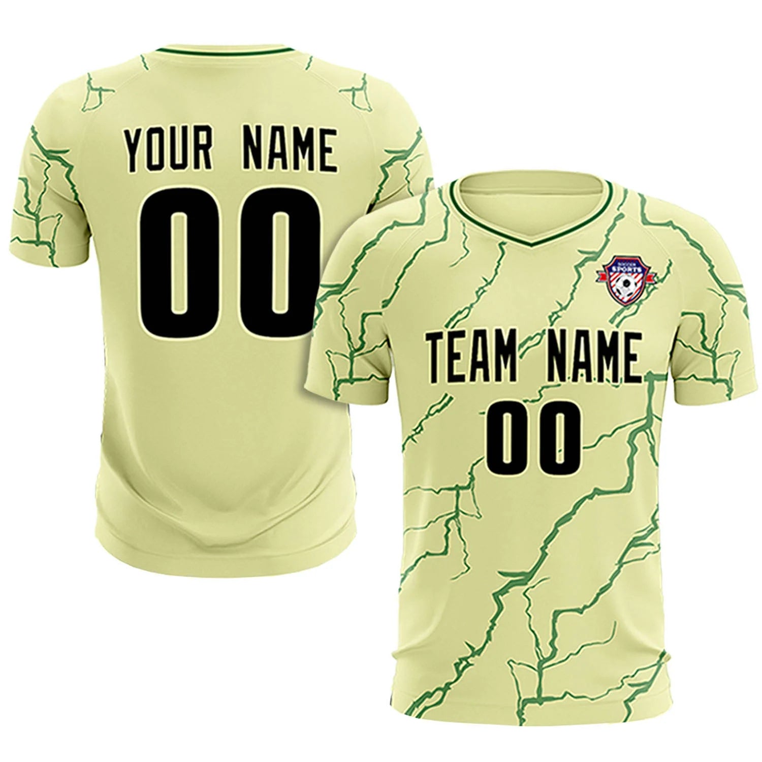 Custom Cream Green Training Uniform Soccer Sets Jersey