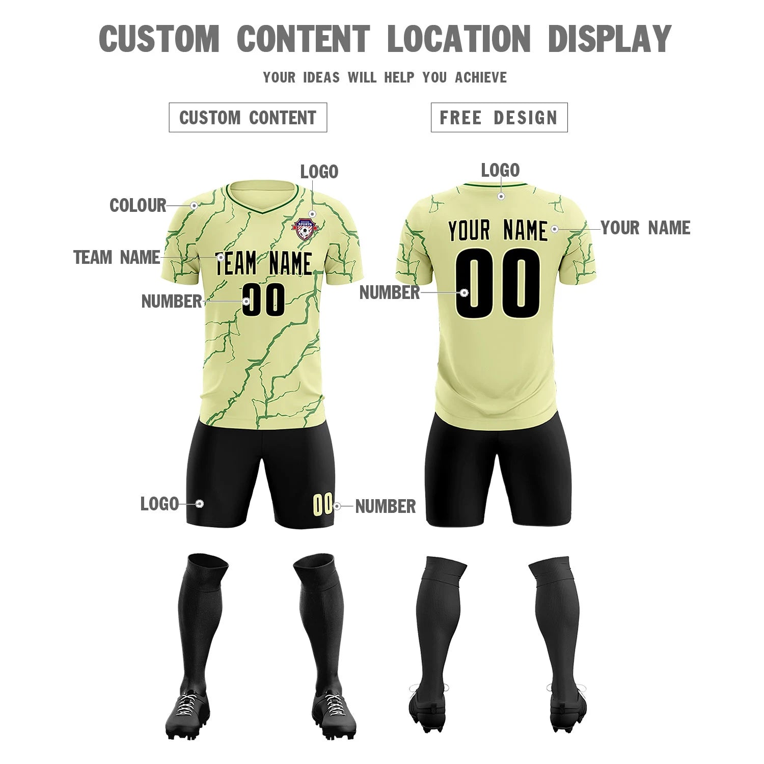 Custom Cream Green Training Uniform Soccer Sets Jersey