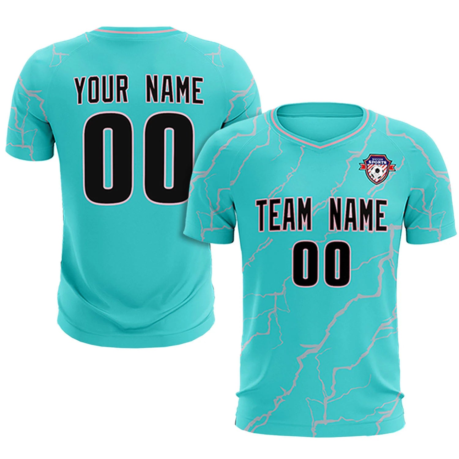 Custom Aqua Light Pink Training Uniform Soccer Sets Jersey