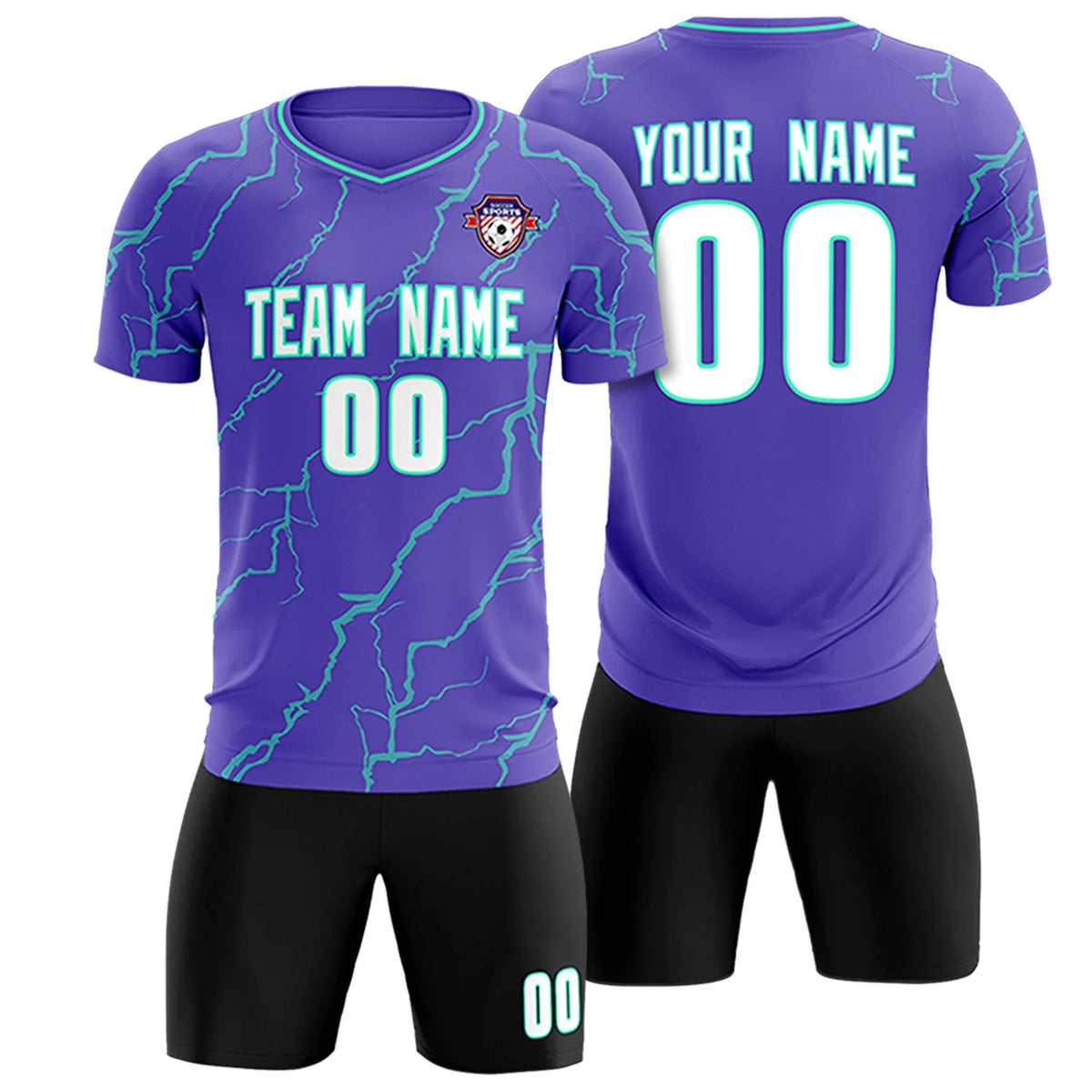 Custom Purple Bright Green Training Uniform Soccer Sets Jersey