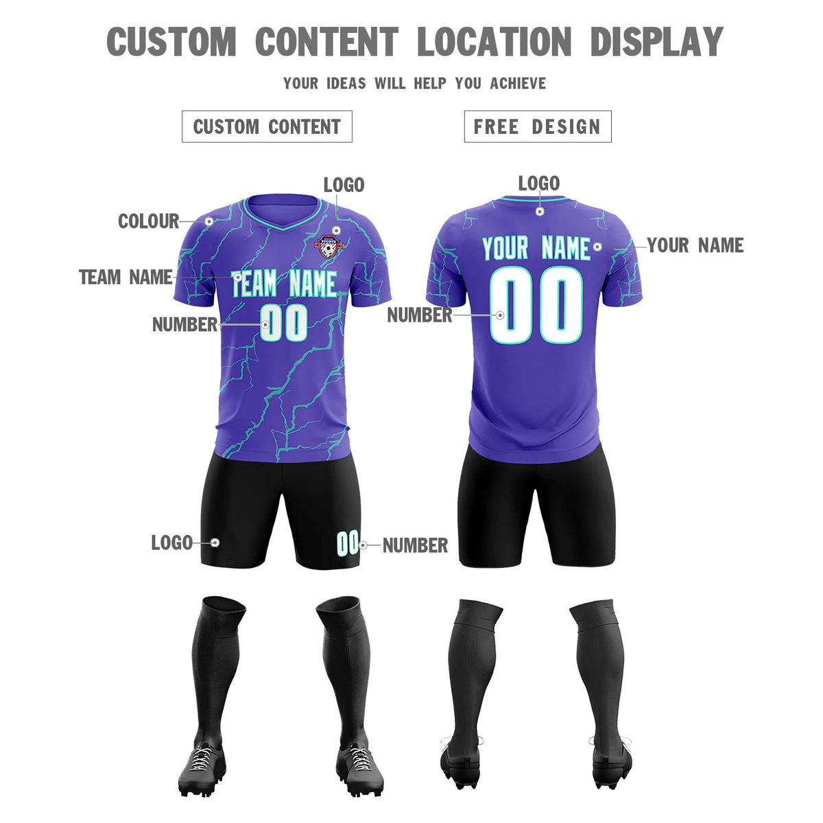Custom Purple Bright Green Training Uniform Soccer Sets Jersey