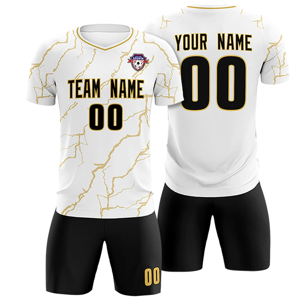 Custom White Old Gold Training Uniform Soccer Sets Jersey