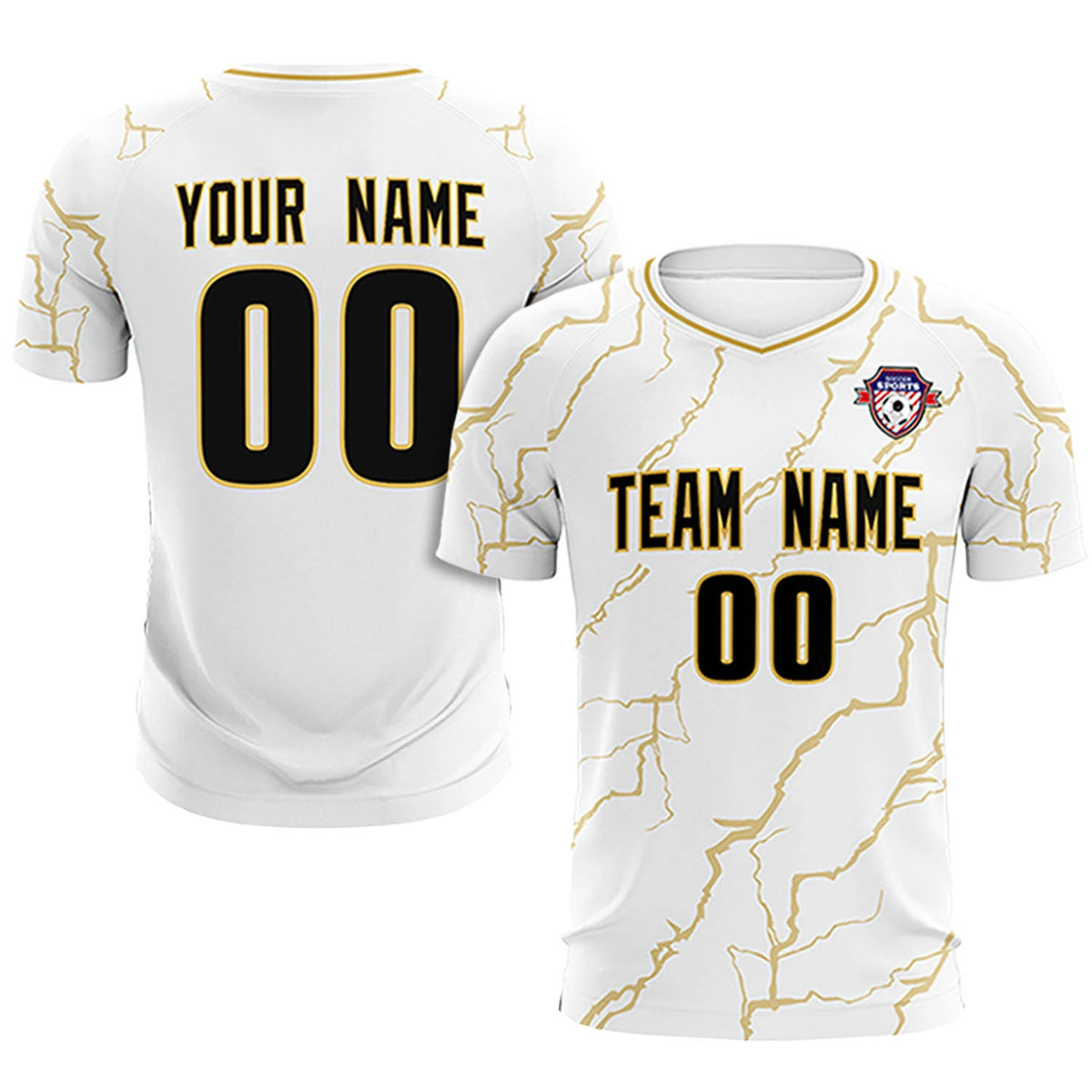 Custom White Old Gold Training Uniform Soccer Sets Jersey