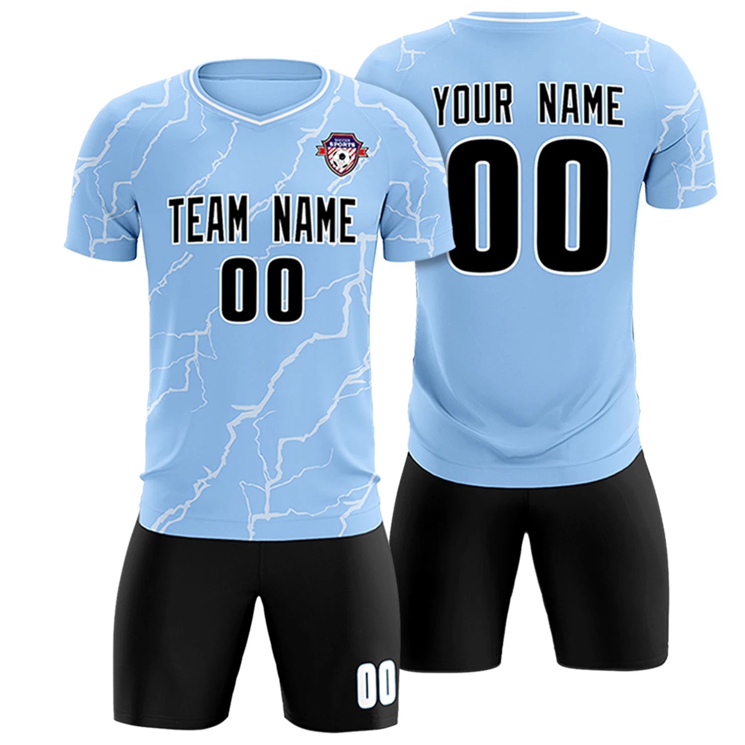 Custom Light Blue White Training Uniform Soccer Sets Jersey