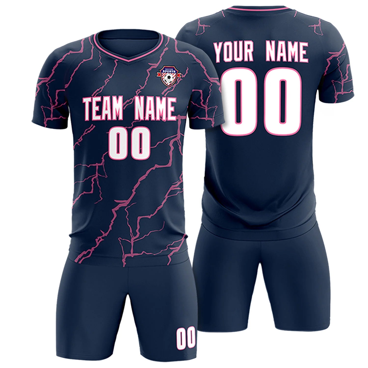 Custom Navy Pink Training Uniform Soccer Sets Jersey