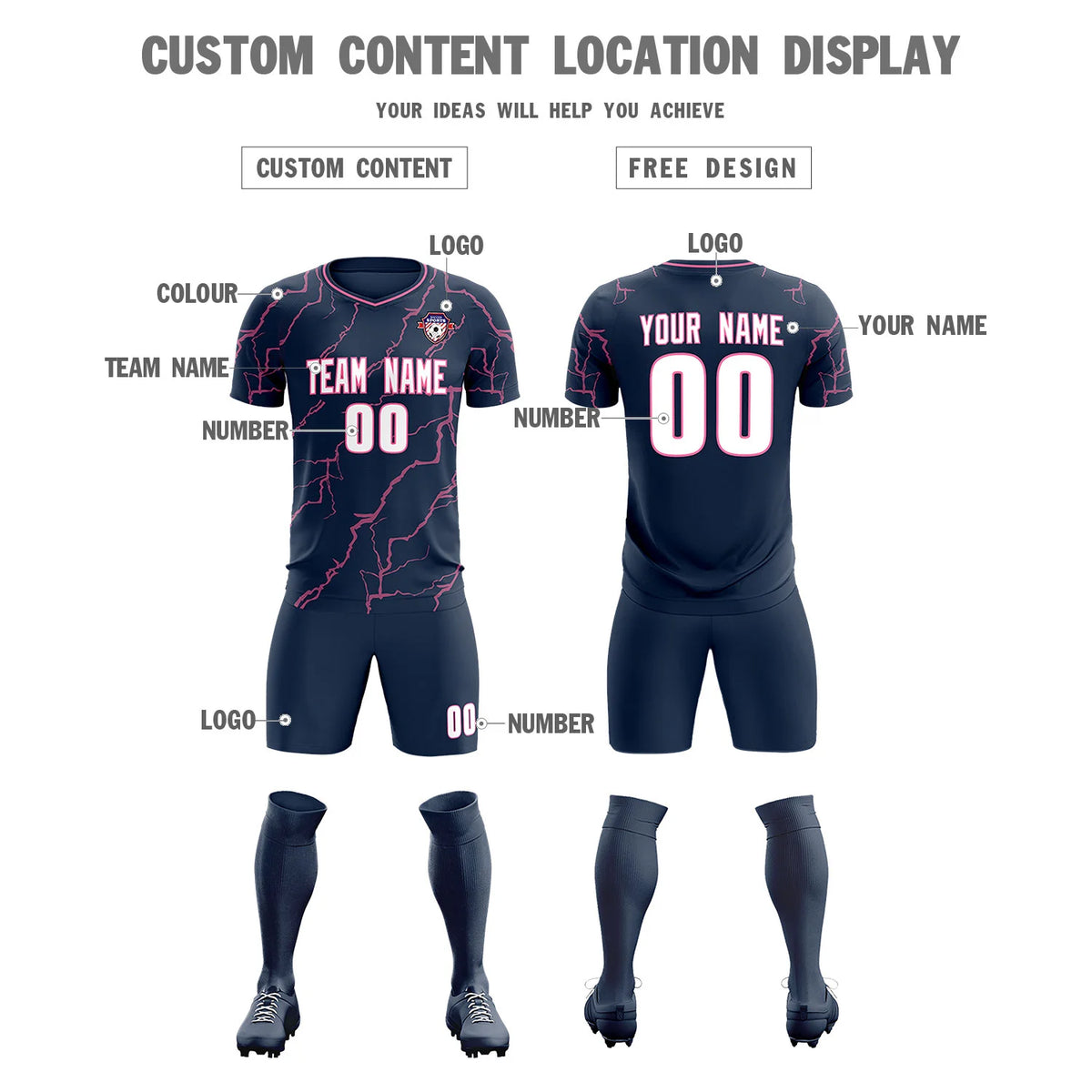 Custom Navy Pink Training Uniform Soccer Sets Jersey