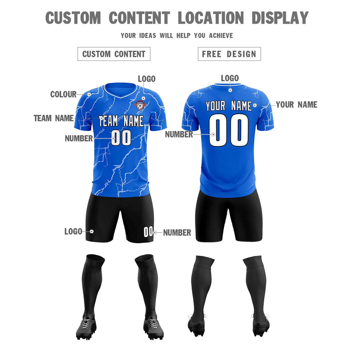 Custom Royal Blue White Training Uniform Soccer Sets Jersey