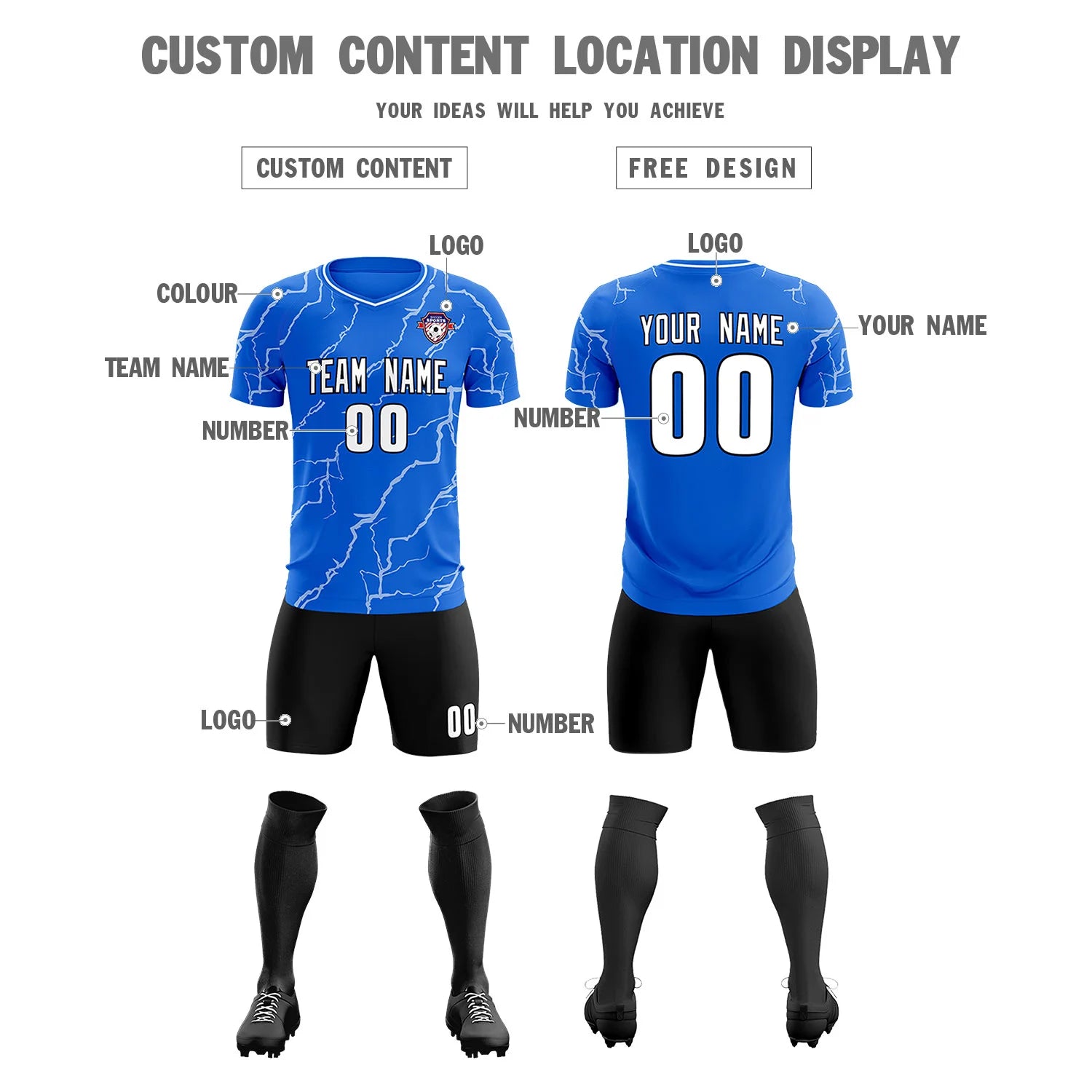 Custom Royal Blue White Training Uniform Soccer Sets Jersey