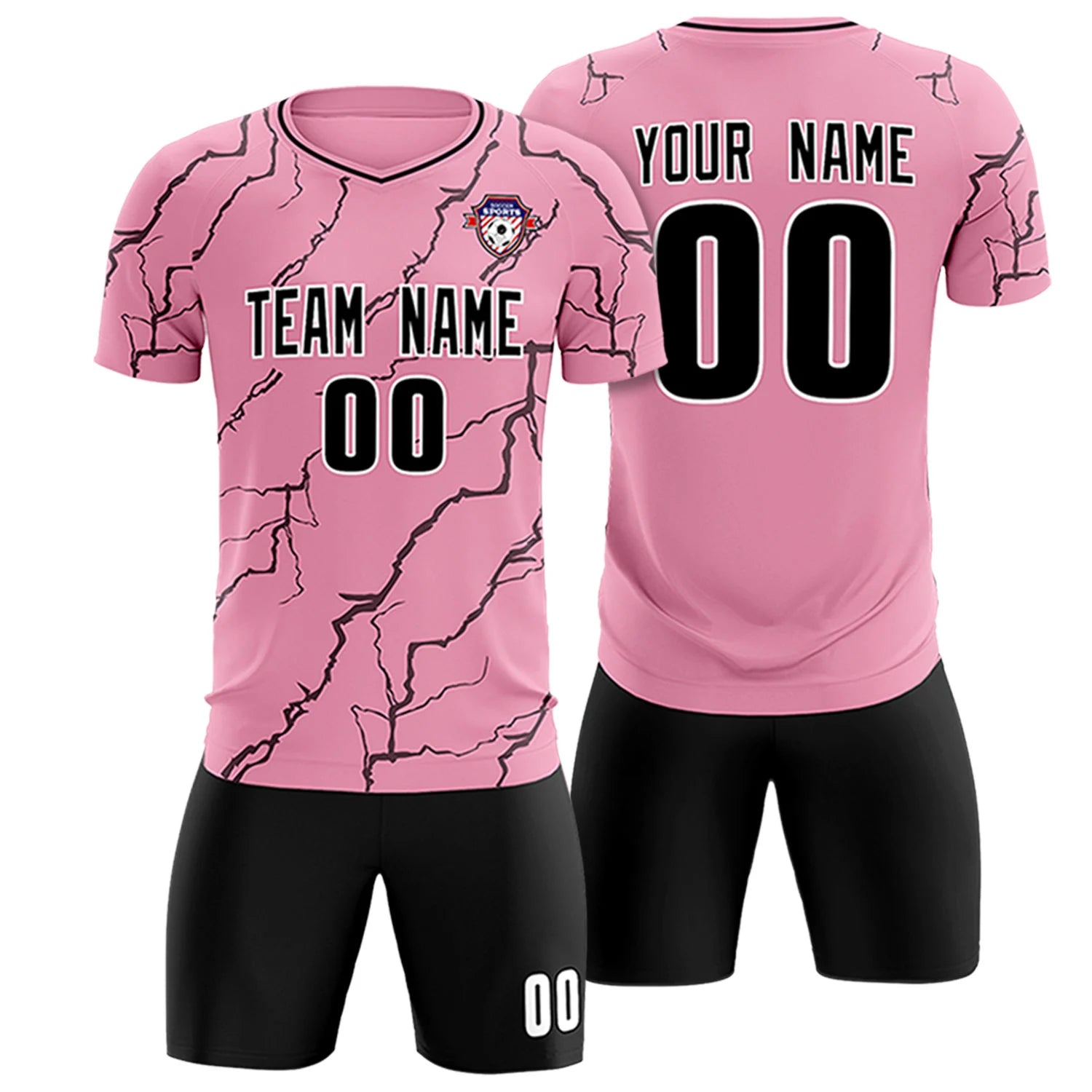 Custom Light Pink Black Training Uniform Soccer Sets Jersey