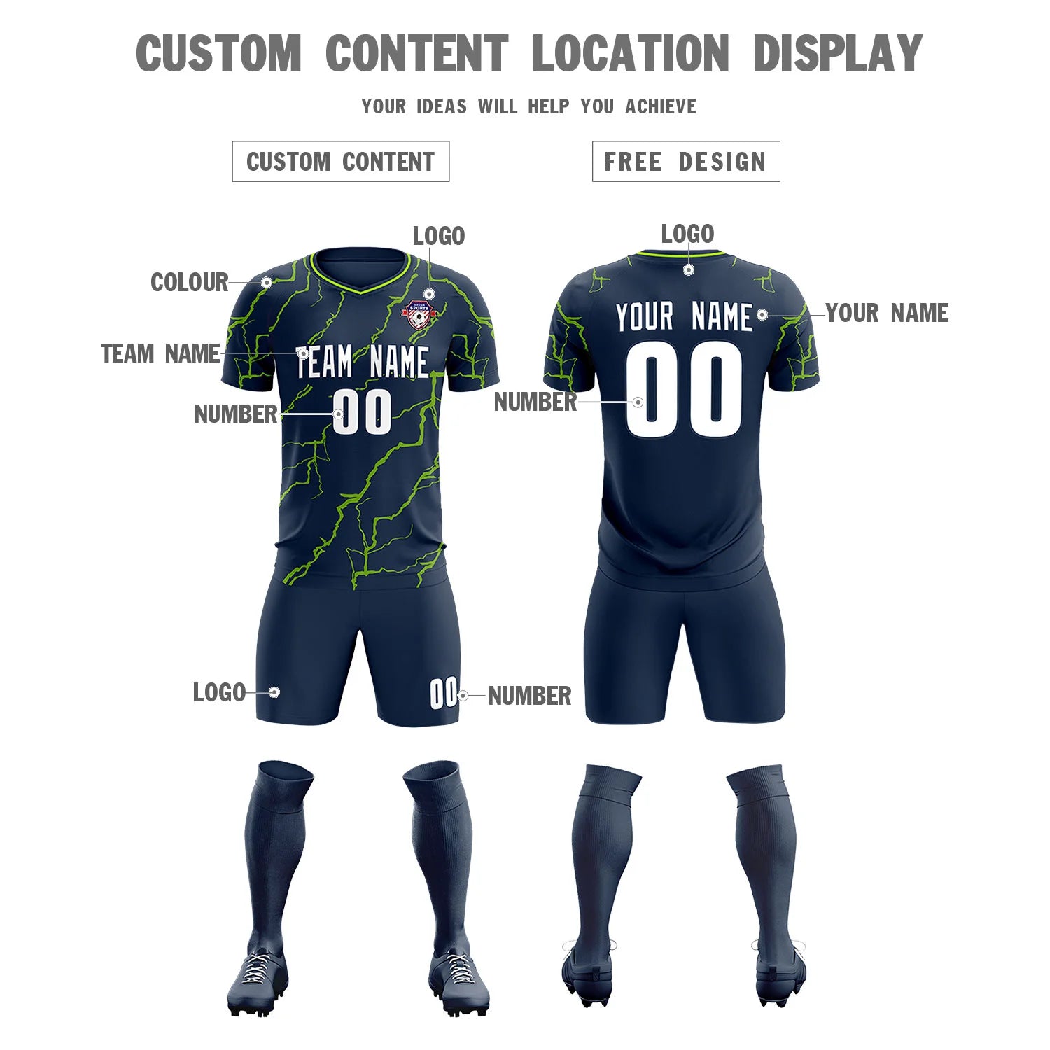 Custom Light Blue Neon Green Training Uniform Soccer Sets Jersey