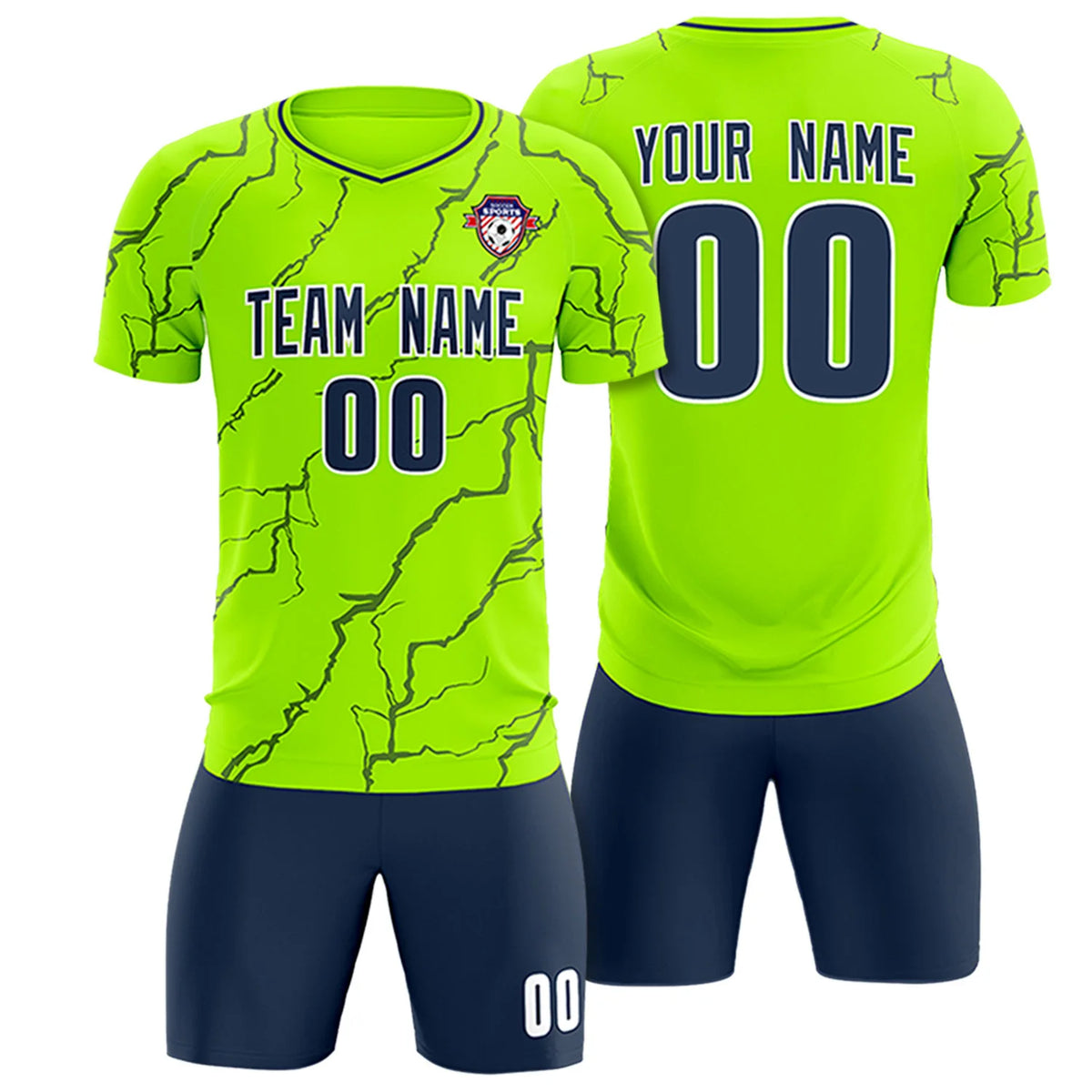 Custom Neon Green Navy Training Uniform Soccer Sets Jersey