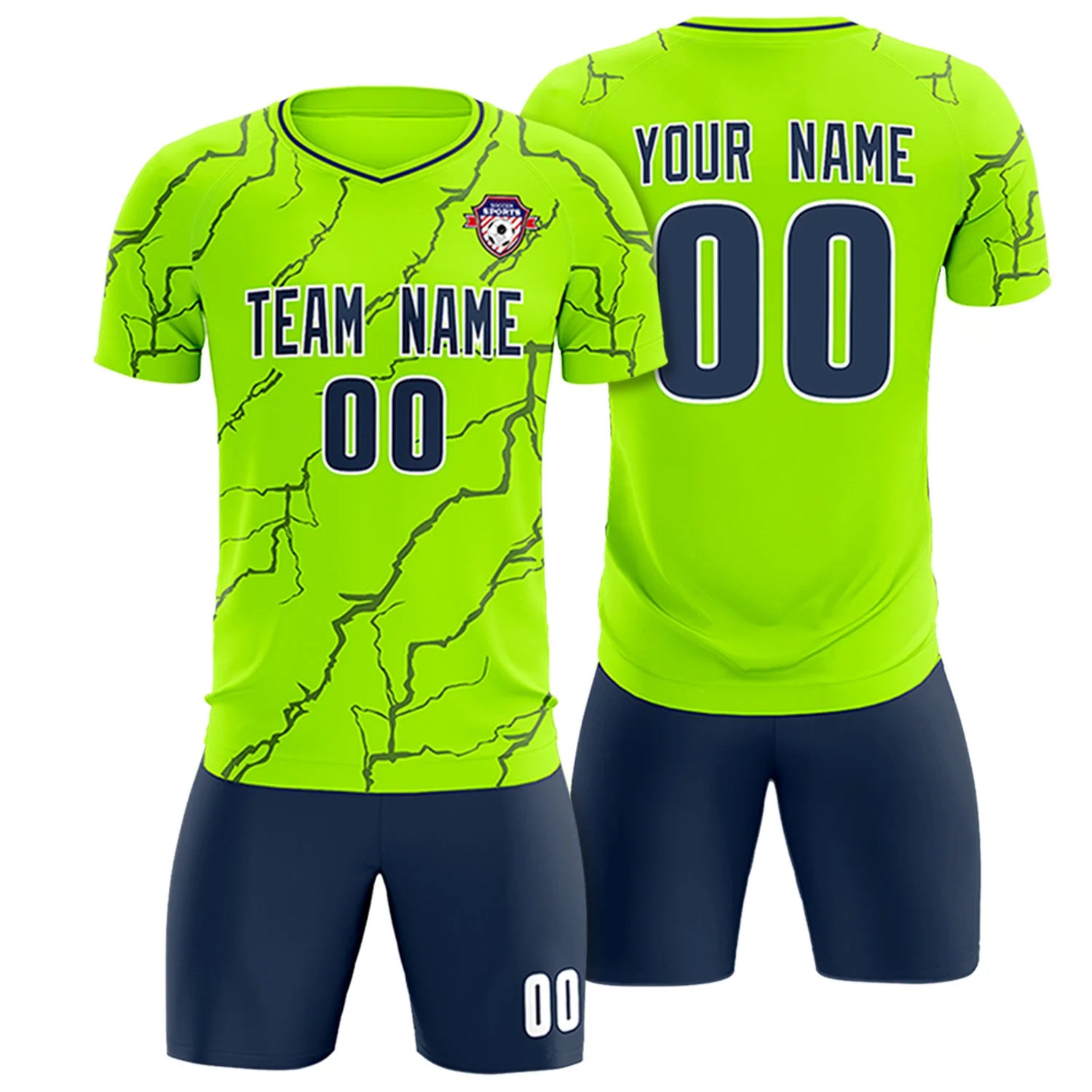Custom Neon Green Navy Training Uniform Soccer Sets Jersey