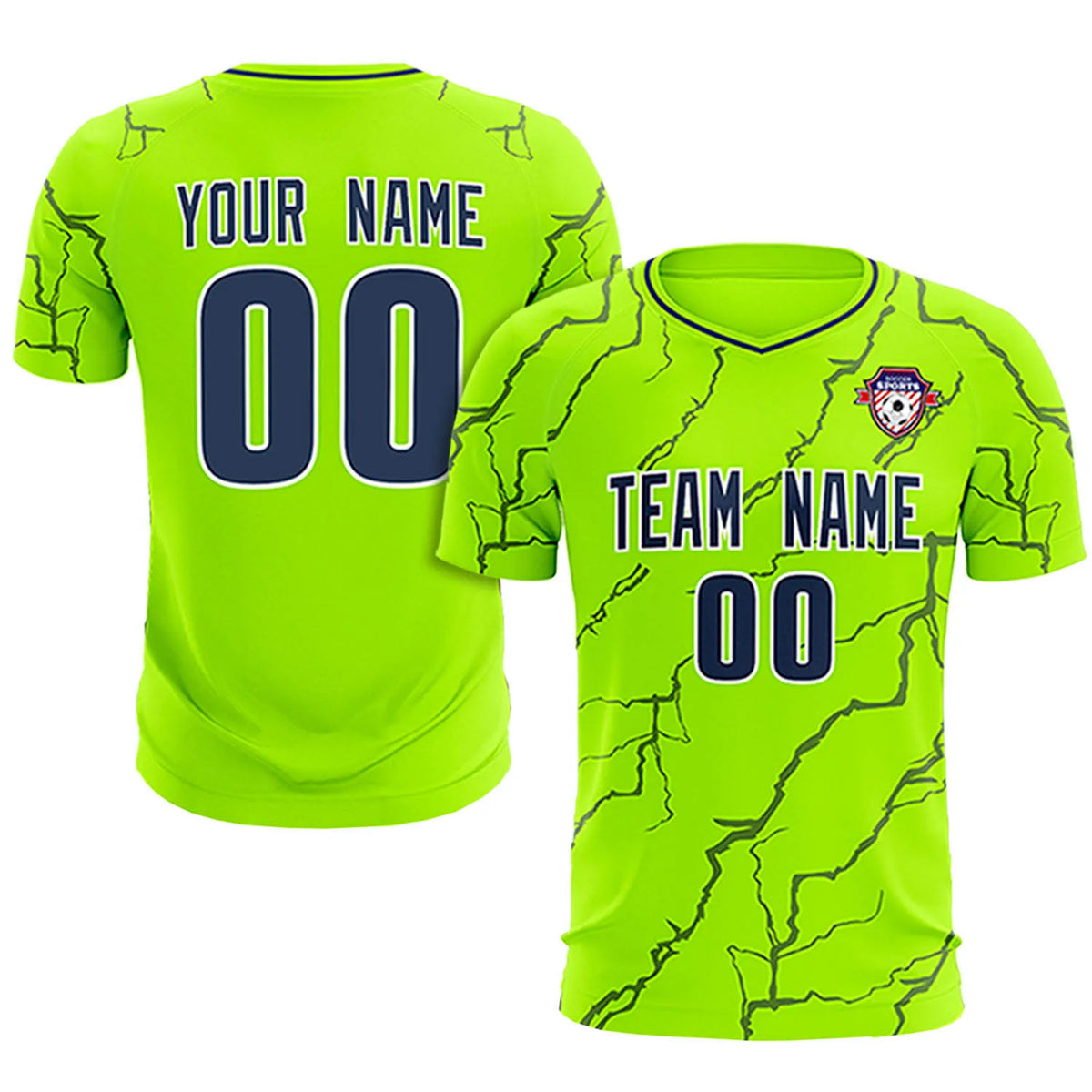 Custom Neon Green Navy Training Uniform Soccer Sets Jersey