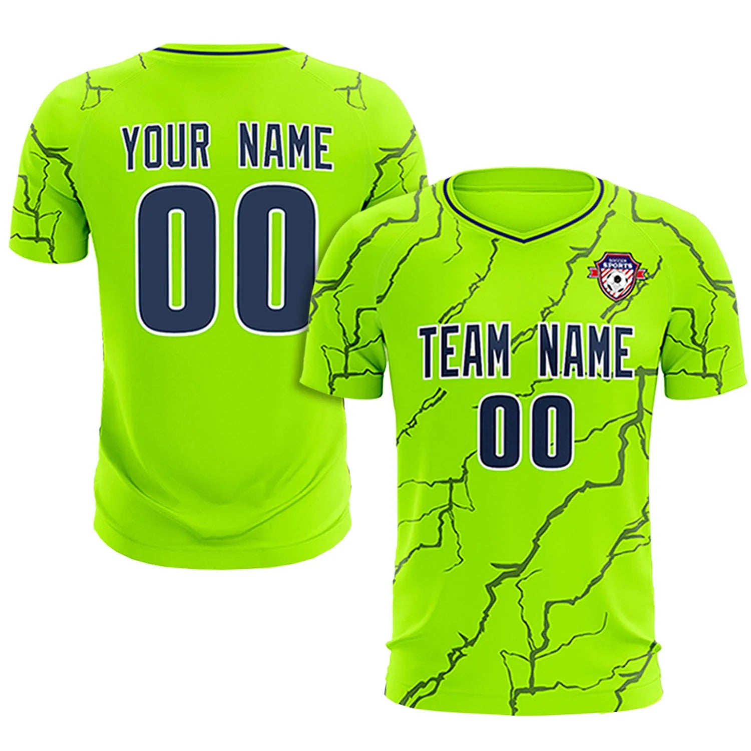 Custom Neon Green Navy Training Uniform Soccer Sets Jersey