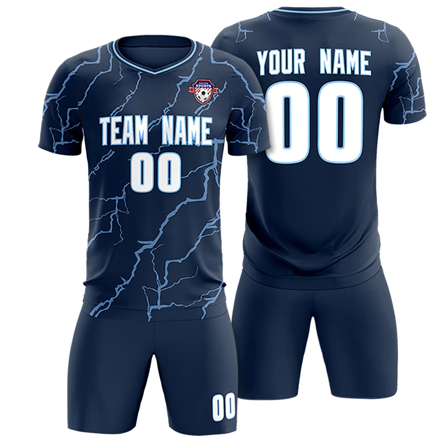 Custom Navy Light Blue Training Uniform Soccer Sets Jersey