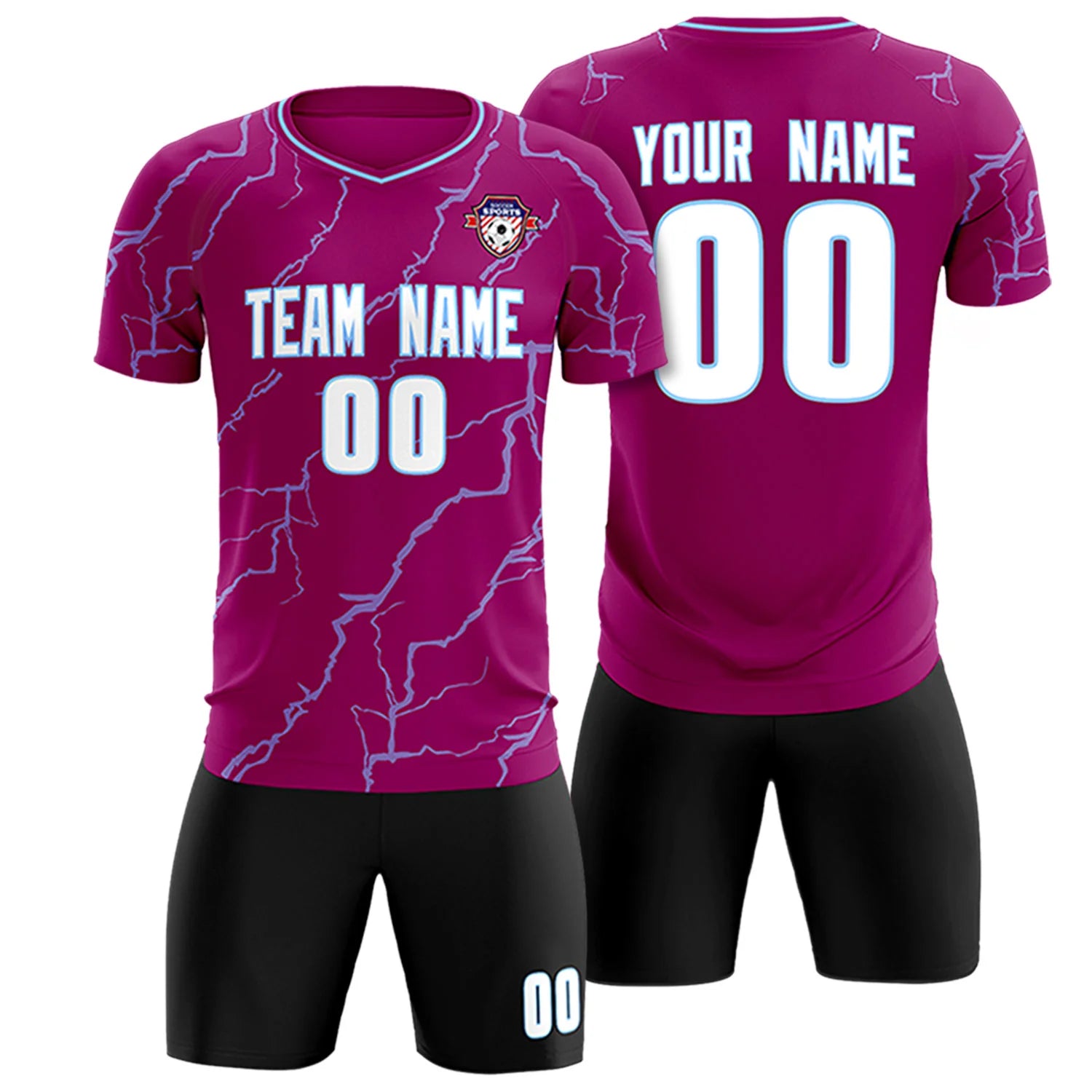 Custom Dark Pink Light Blue Training Uniform Soccer Sets Jersey