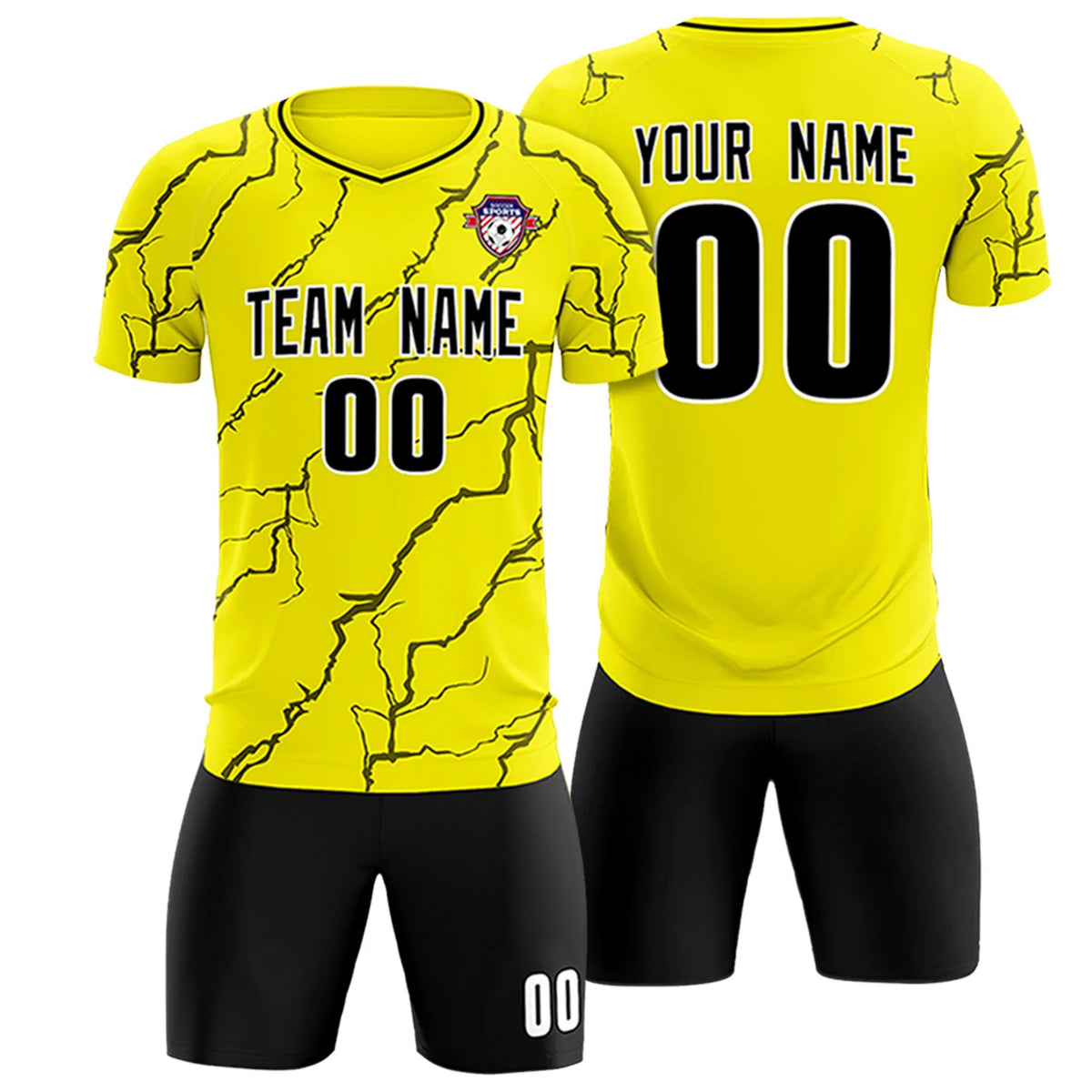 Custom Yellow Black Training Uniform Soccer Sets Jersey