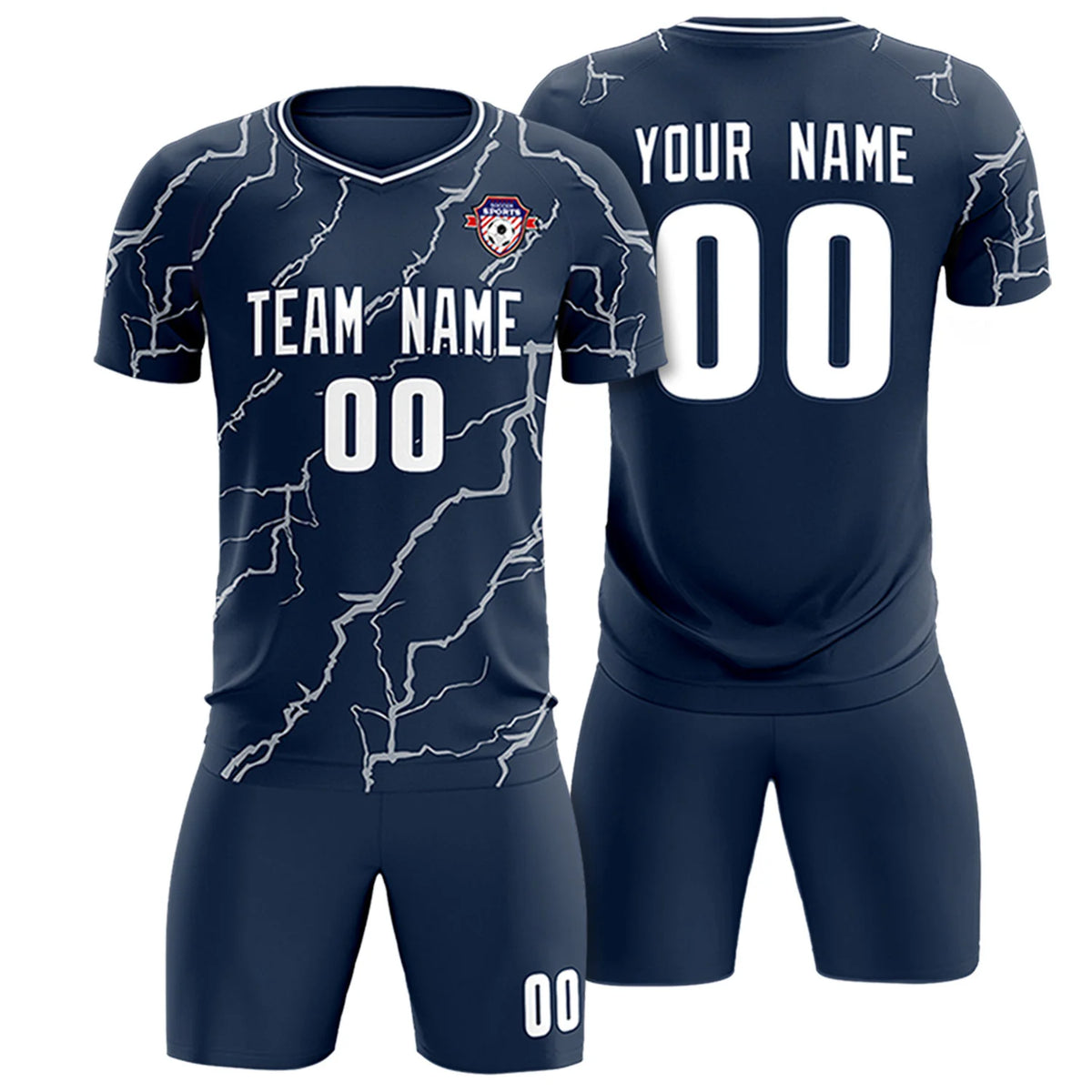 Custom Navy White Training Uniform Soccer Sets Jersey