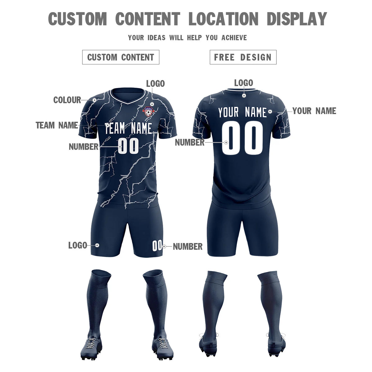 Custom Navy White Training Uniform Soccer Sets Jersey