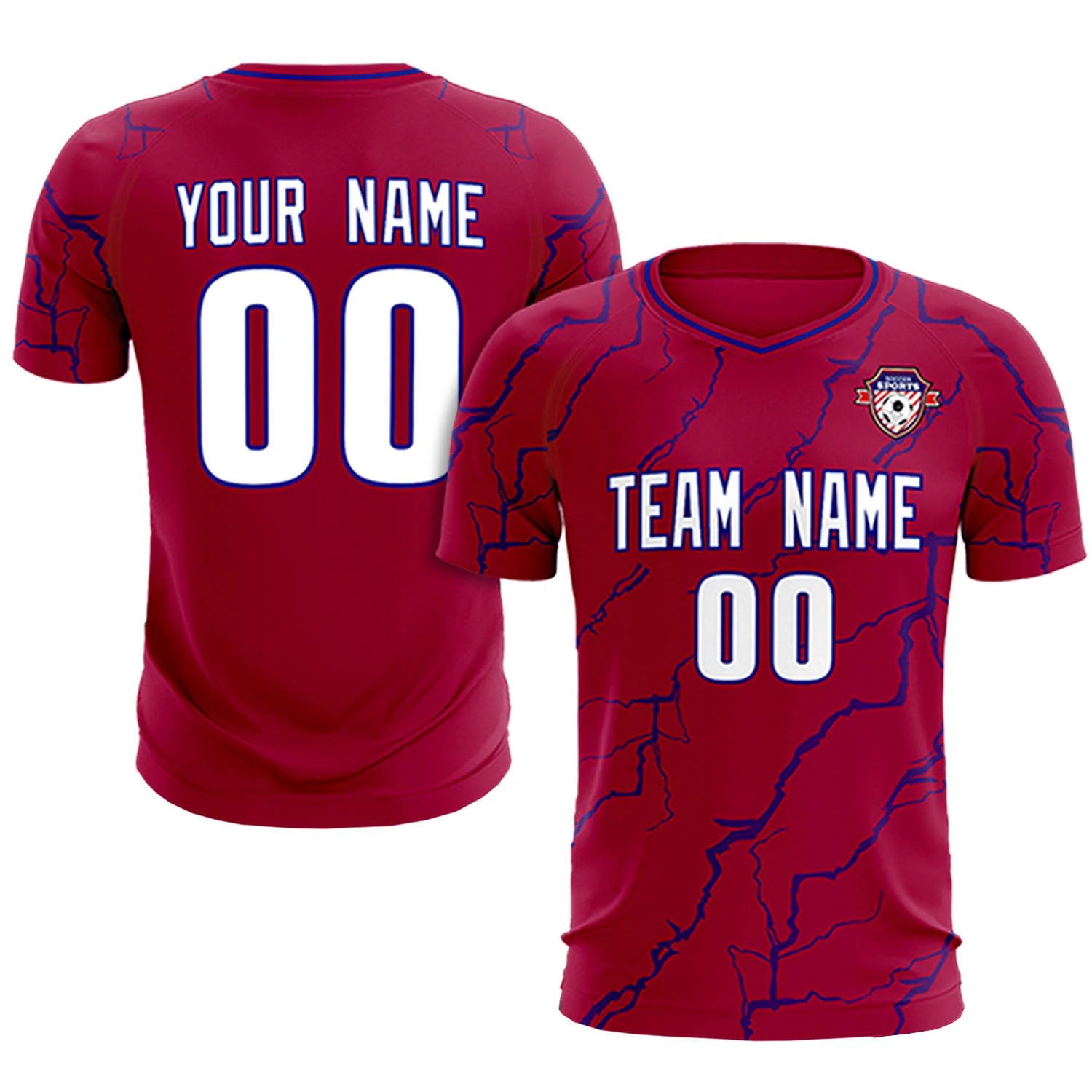 Custom Crimson Royal Blue Training Uniform Soccer Sets Jersey