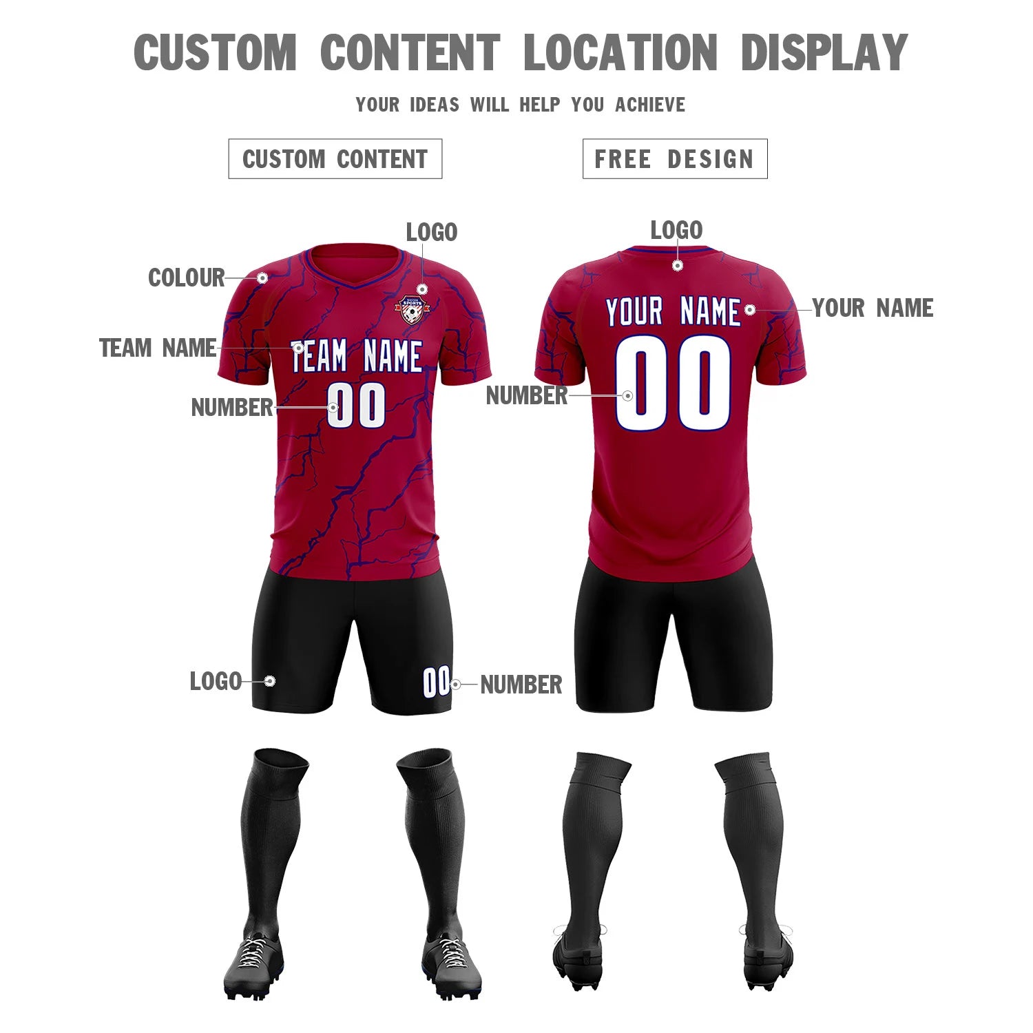 Custom Crimson Royal Blue Training Uniform Soccer Sets Jersey