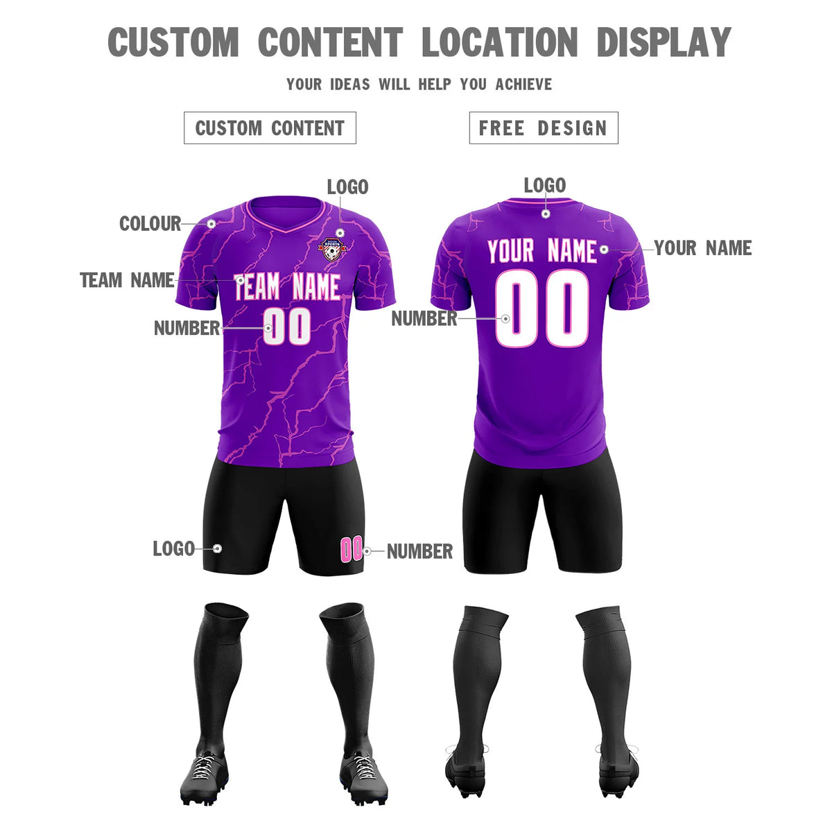 Custom Purple Pink Training Uniform Soccer Sets Jersey