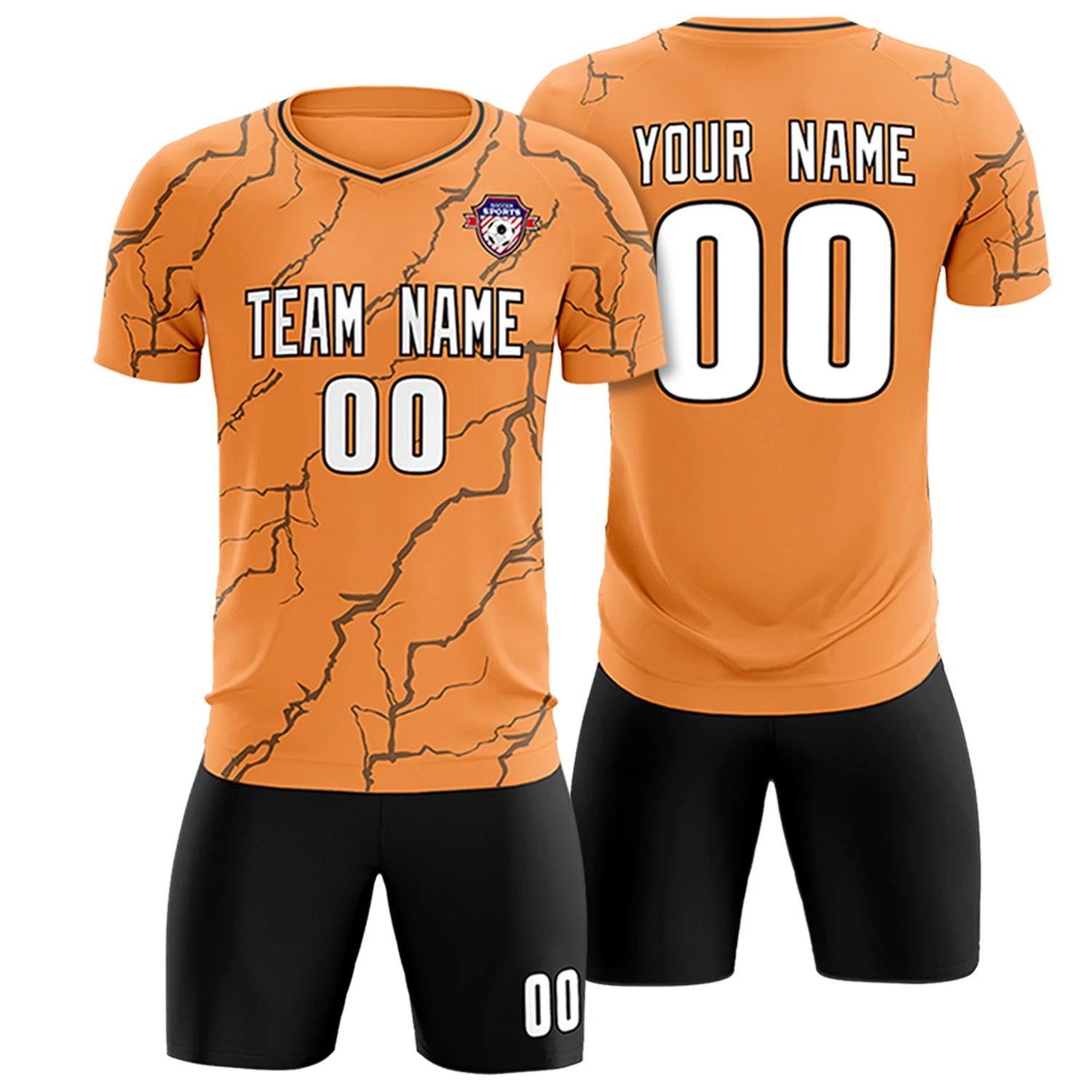 Custom Orange Black Training Uniform Soccer Sets Jersey