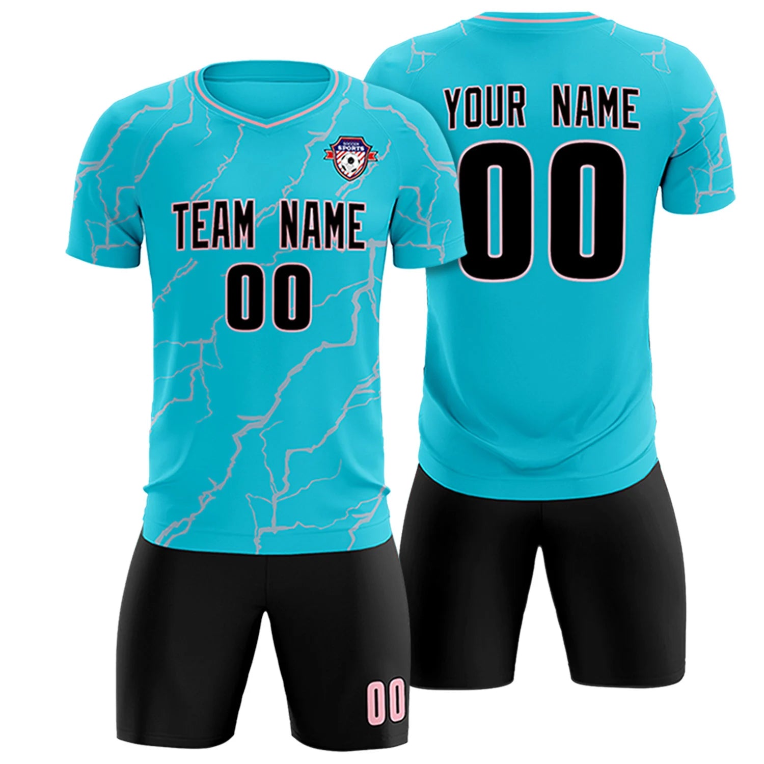 Custom Aqua Light Pink Training Uniform Soccer Sets Jersey