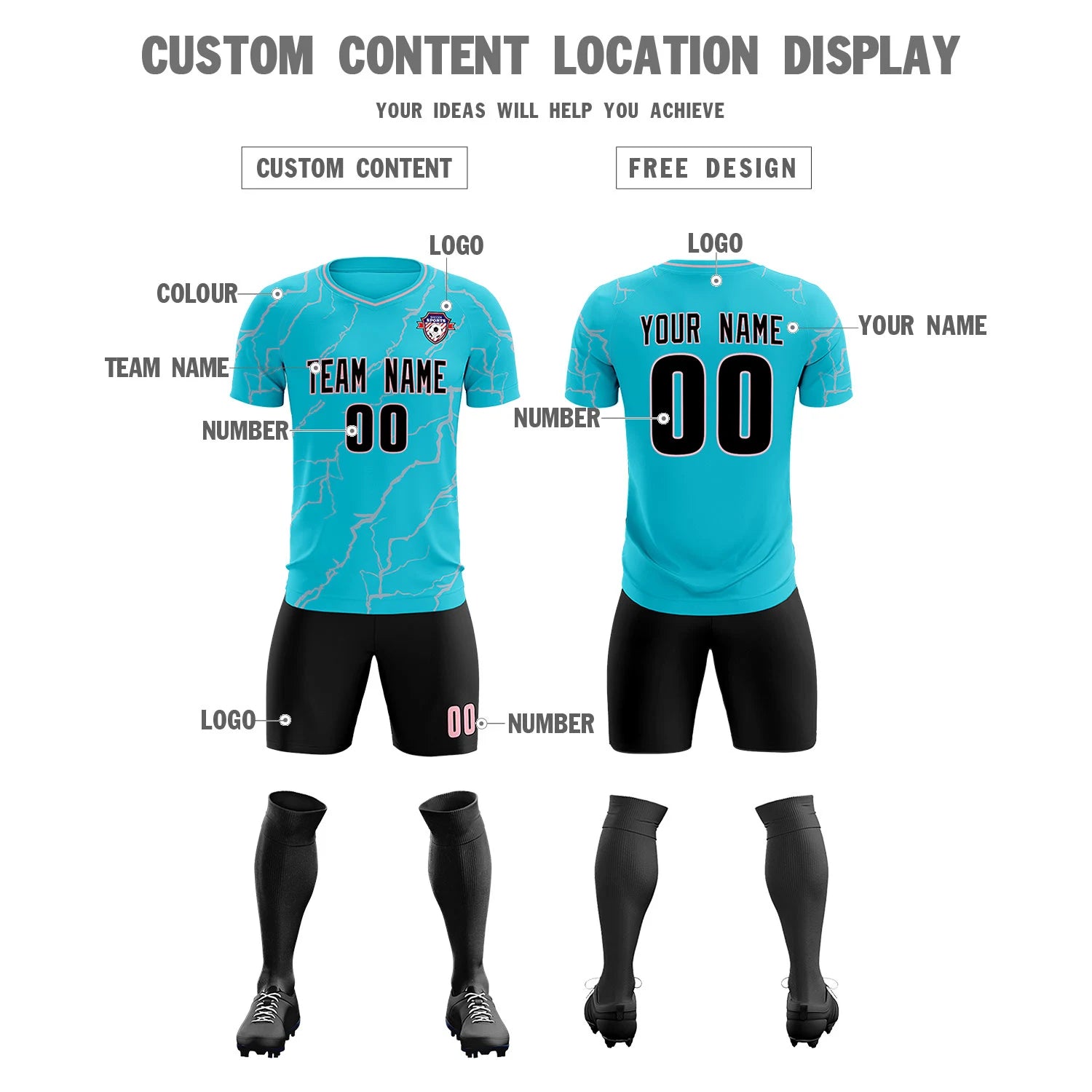 Custom Aqua Light Pink Training Uniform Soccer Sets Jersey