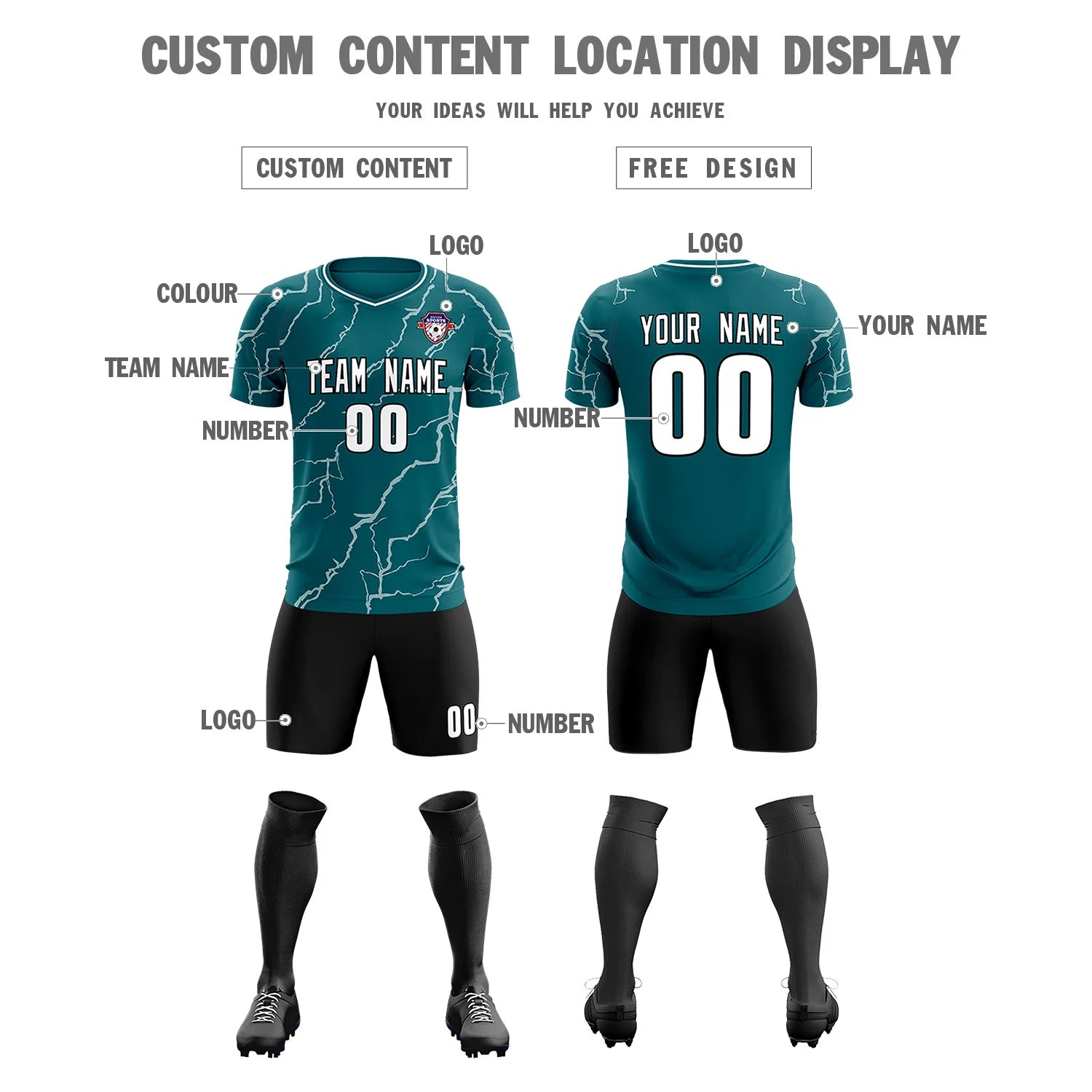 Custom Midnight Green White Training Uniform Soccer Sets Jersey