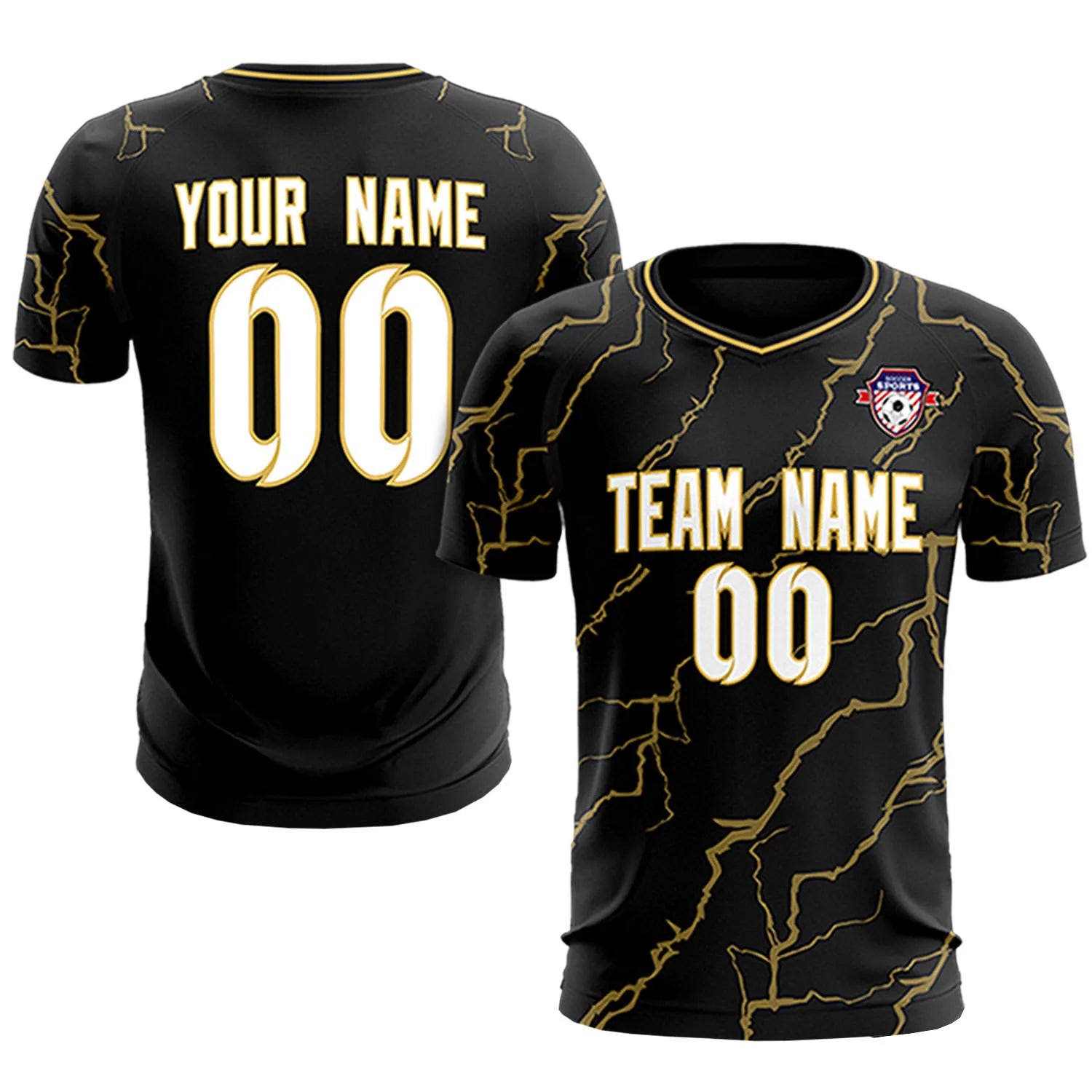 Custom Black Old Gold Training Uniform Soccer Sets Jersey