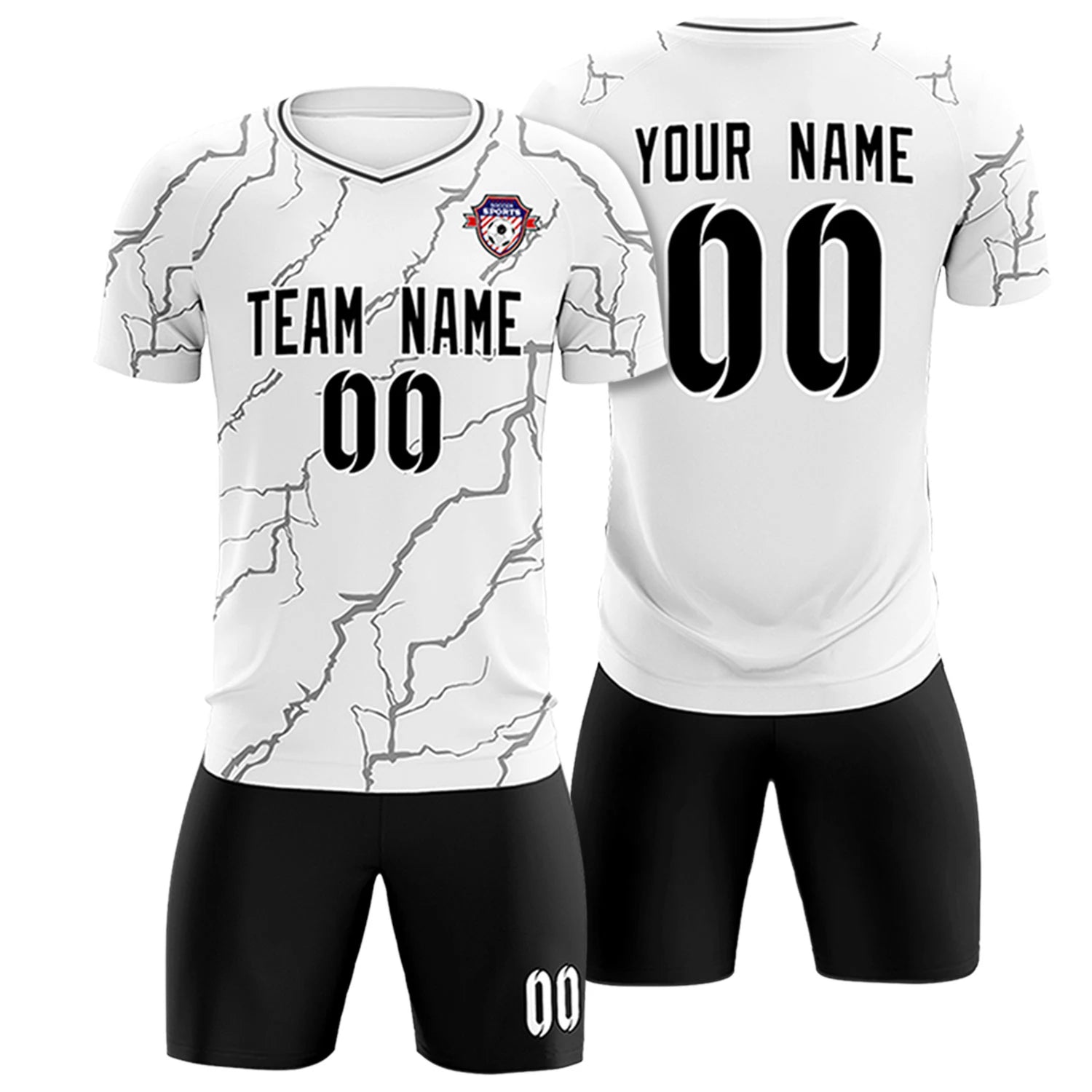 Custom White Black Training Uniform Soccer Sets Jersey
