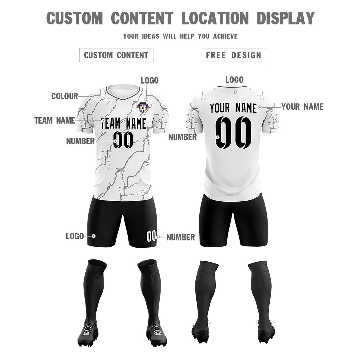Custom White Black Training Uniform Soccer Sets Jersey