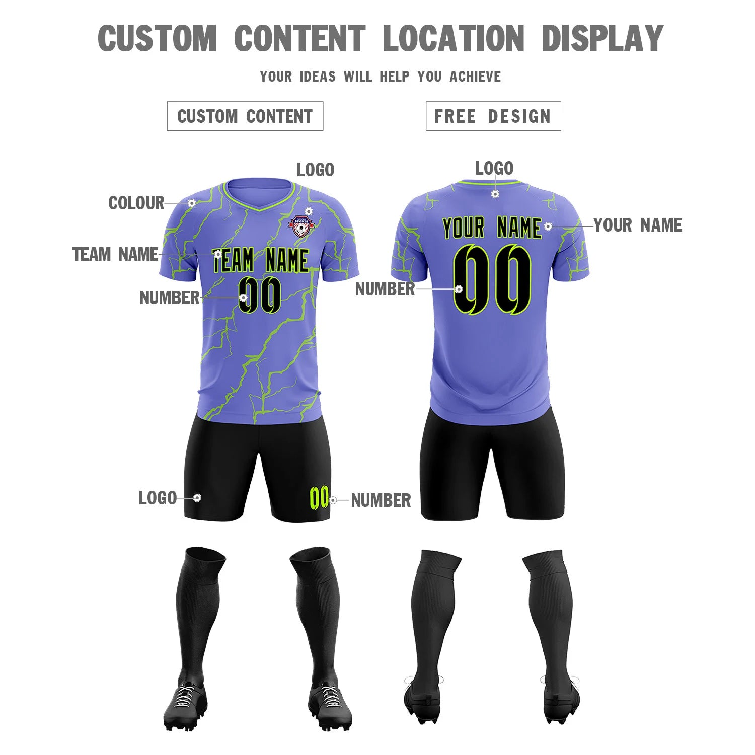 Custom Light Purple Neon Green Training Uniform Soccer Sets Jersey