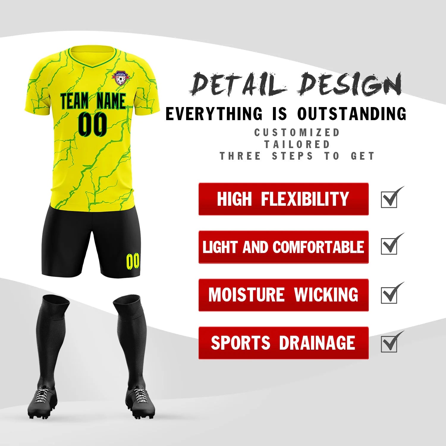 Custom Yellow Kelly Green Training Uniform Soccer Sets Jersey