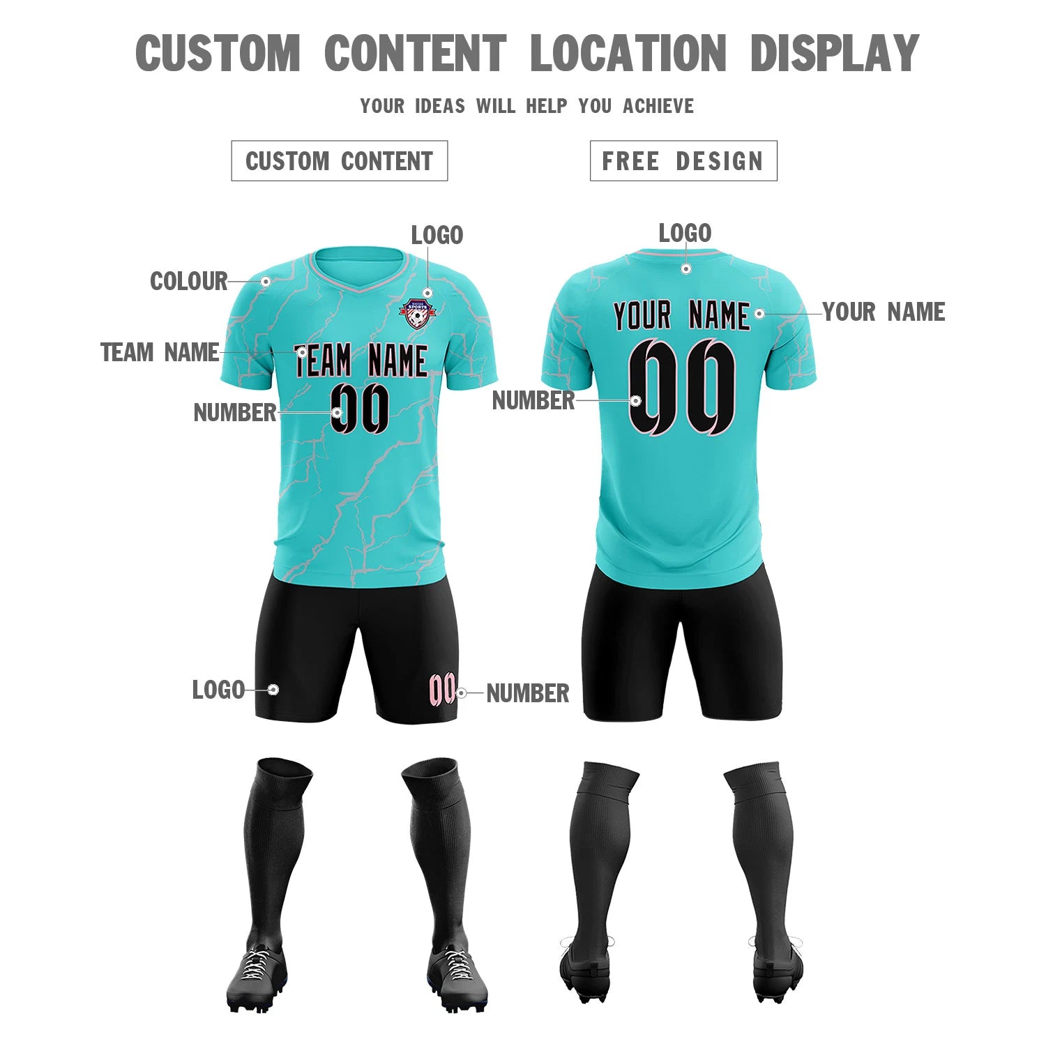 Custom Aqua Light Pink Training Uniform Soccer Sets Jersey