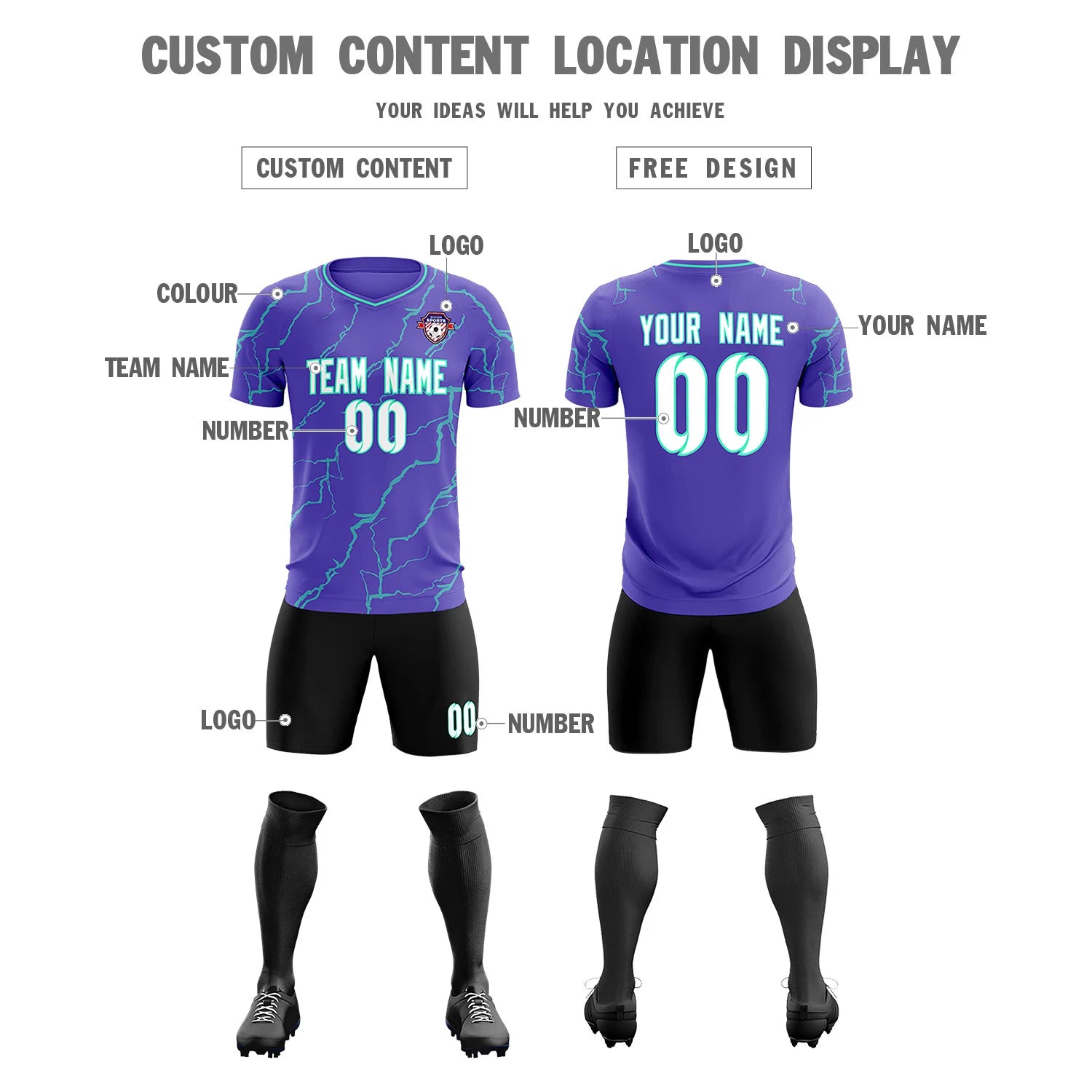 Custom Purple Bright Green Training Uniform Soccer Sets Jersey